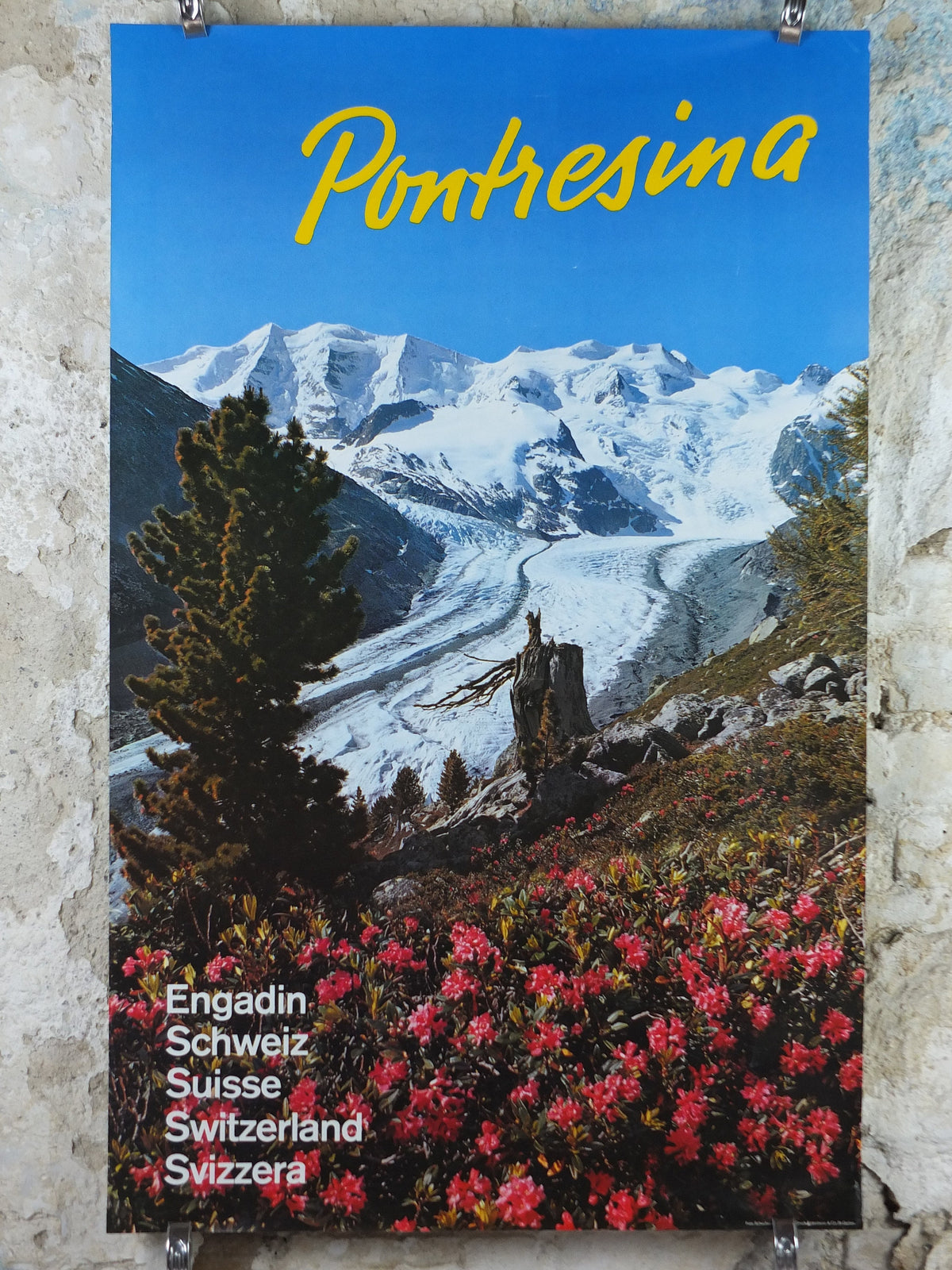 1972 Pontresina Skiing Poster, Engadin Alps, St Moritz, Snow, Switzerland, Suisse, Schweiz, mountain tourism ski vacation wall art decor