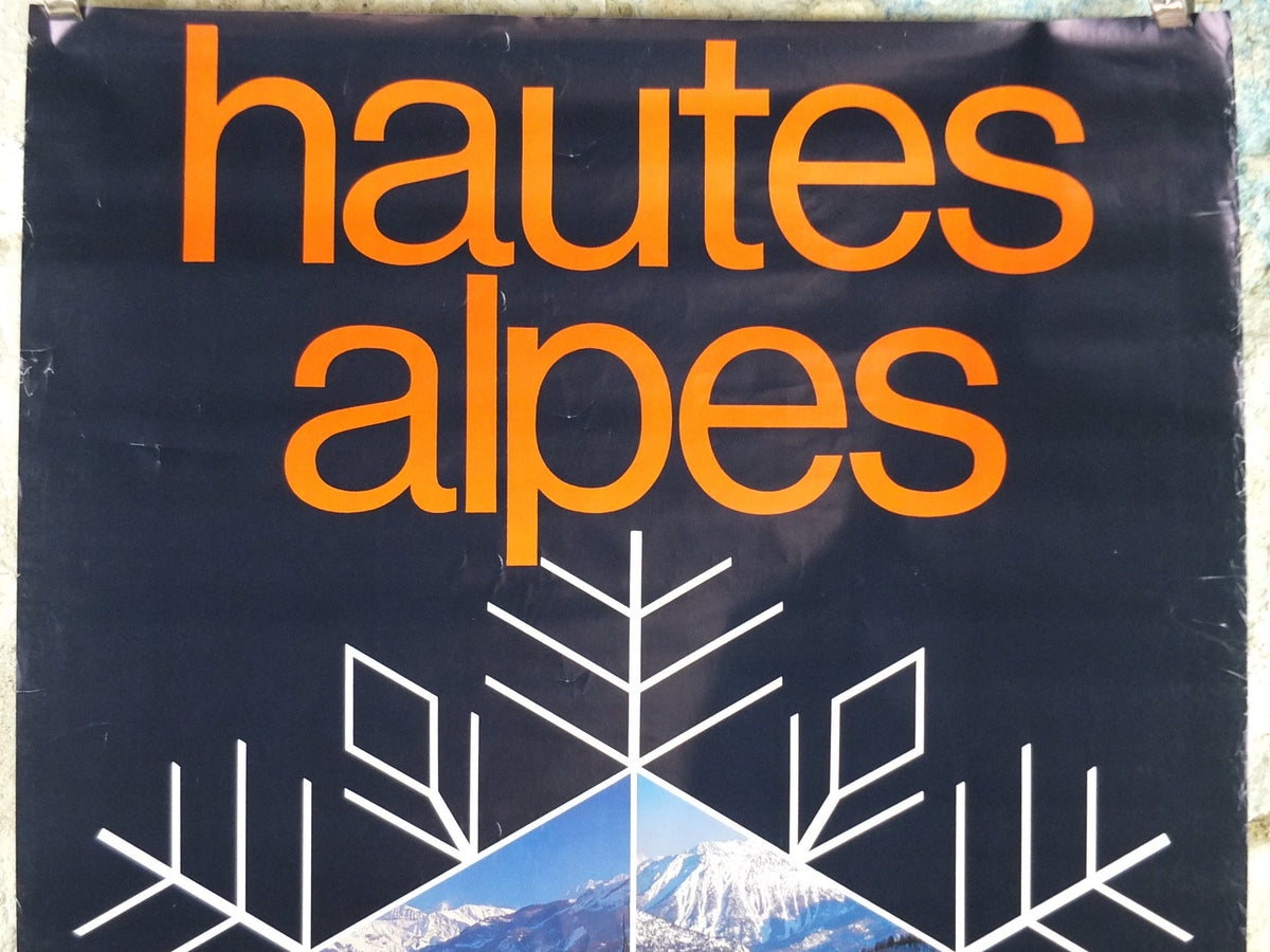 1970s Haute Alpes Ski Poster, Provence Alpes Cote d'Azur, Snow, France, mountain tourism ski vacation wall art decor