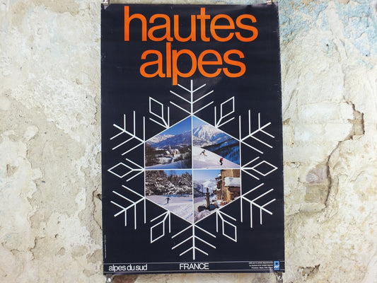 1970s Haute Alpes Ski Poster, Provence Alpes Cote d'Azur, Snow, France, mountain tourism ski vacation wall art decor