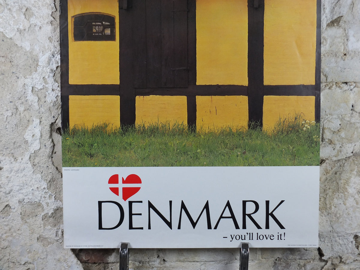 1970s Denmark Travel Poster, Denmark - You'll Love It, old yellow thatched house, Danish Tourist Board, Travel tourism, wall art decor