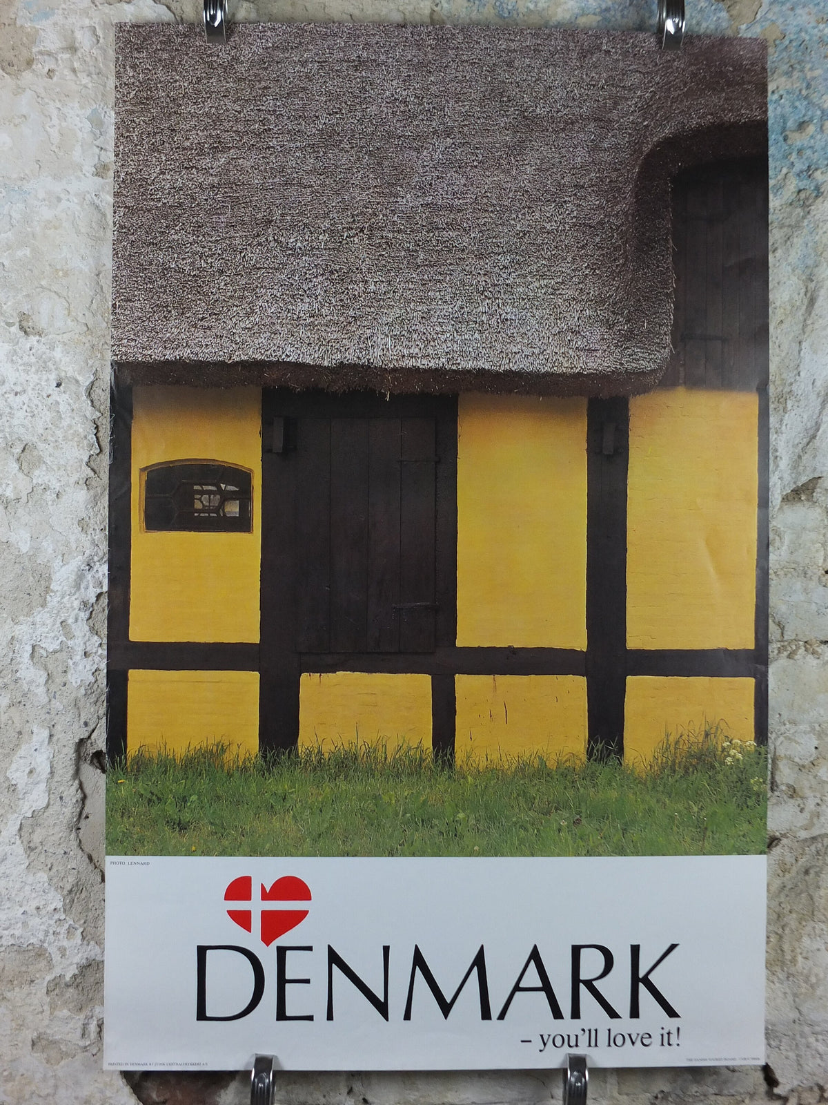 1970s Denmark Travel Poster, Denmark - You'll Love It, old yellow thatched house, Danish Tourist Board, Travel tourism, wall art decor