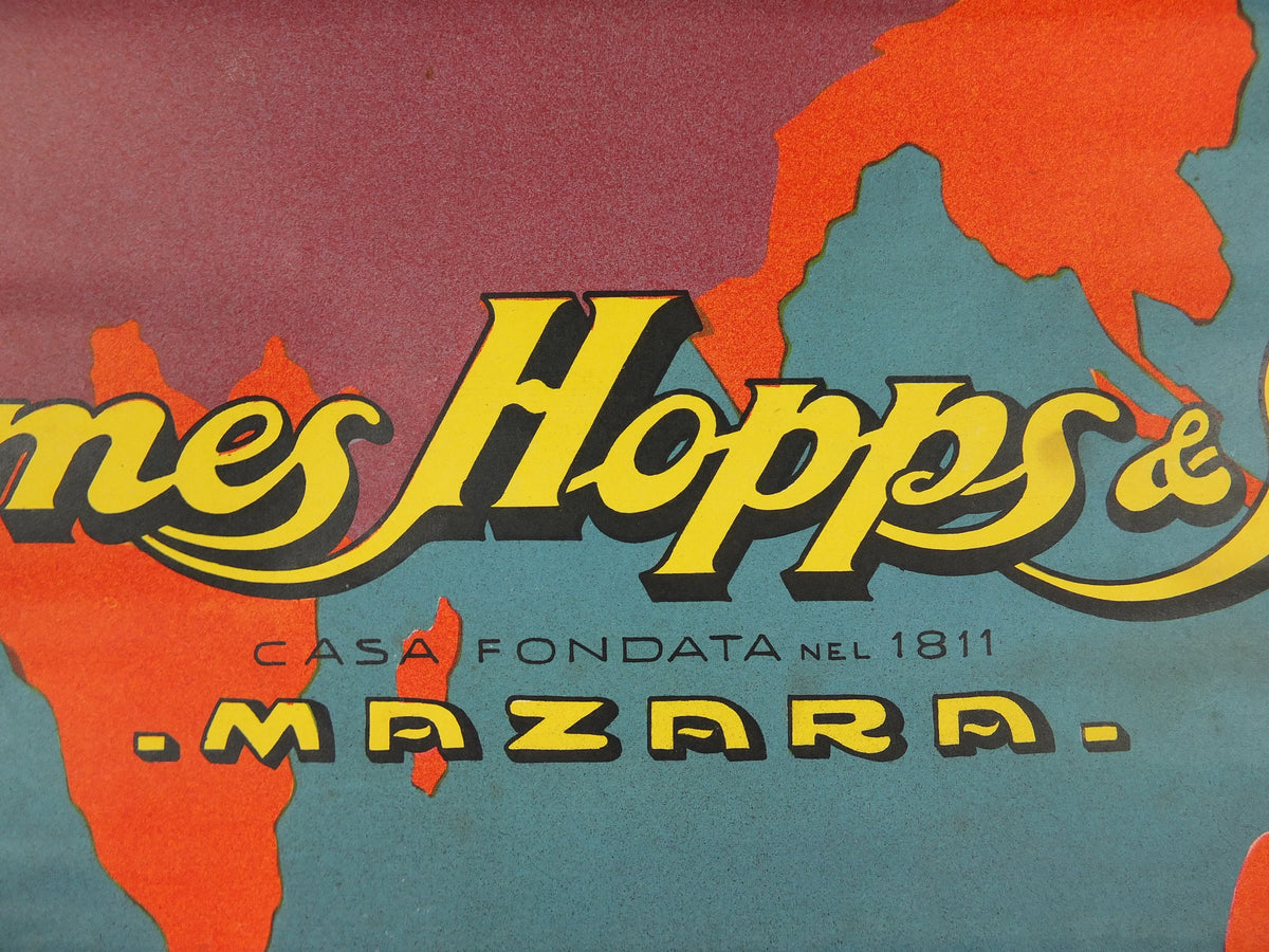 1930 James Hopps & Sons Masala Poster, golden marsala classico with maiden in a chariot, drinking alcohol, advertising print wall art decor