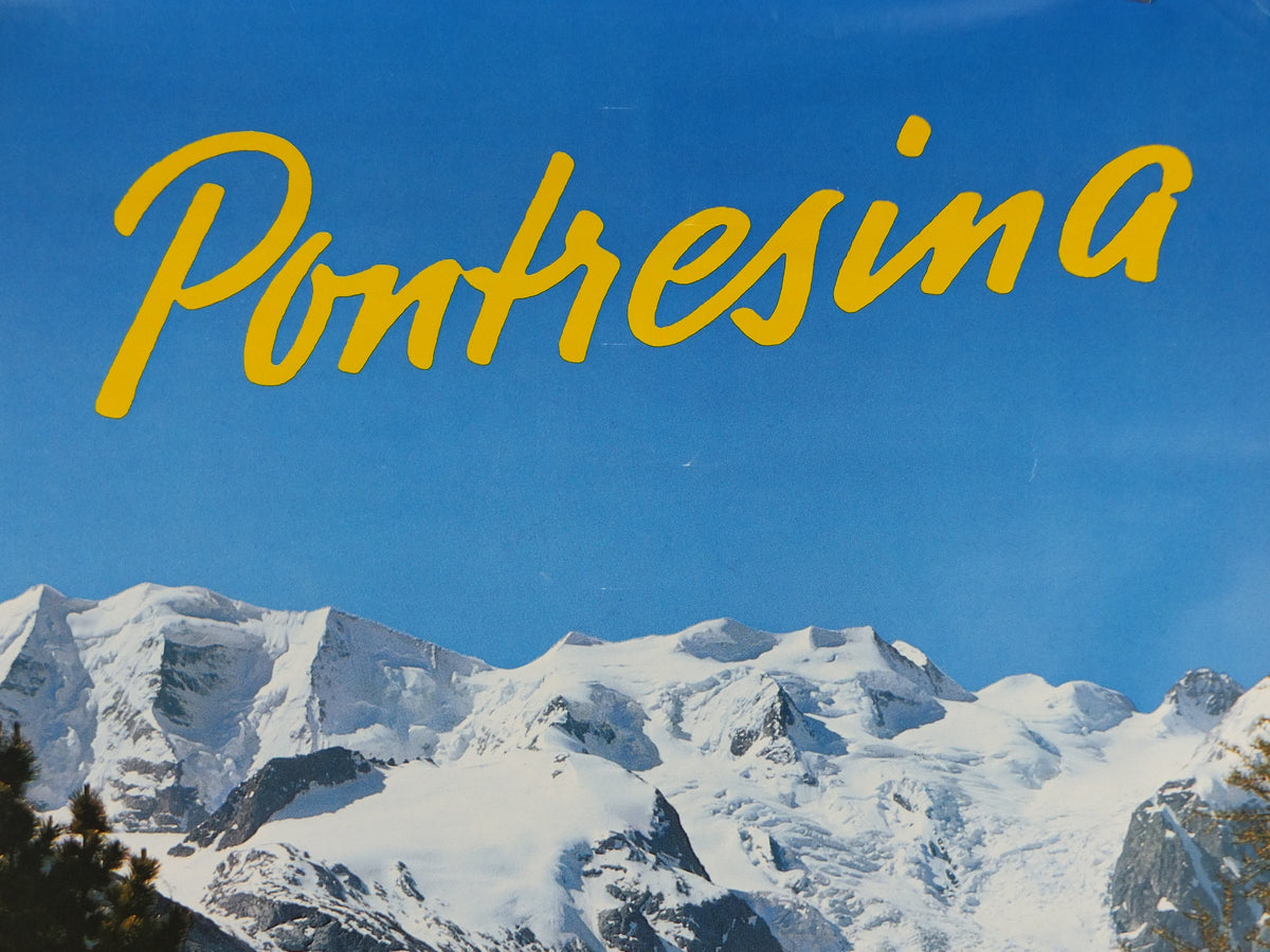 1972 Pontresina Skiing Poster, Engadin Alps, St Moritz, Snow, Switzerland, Suisse, Schweiz, mountain tourism ski vacation wall art decor