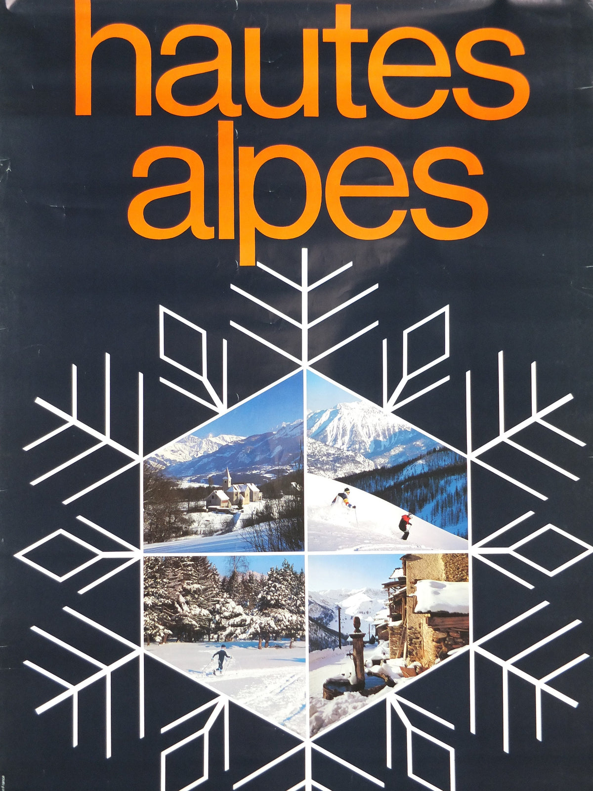 1970s Haute Alpes Ski Poster, Provence Alpes Cote d'Azur, Snow, France, mountain tourism ski vacation wall art decor