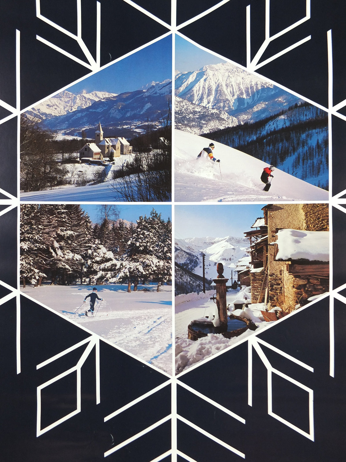 1970s Haute Alpes Ski Poster, Provence Alpes Cote d'Azur, Snow, France, mountain tourism ski vacation wall art decor
