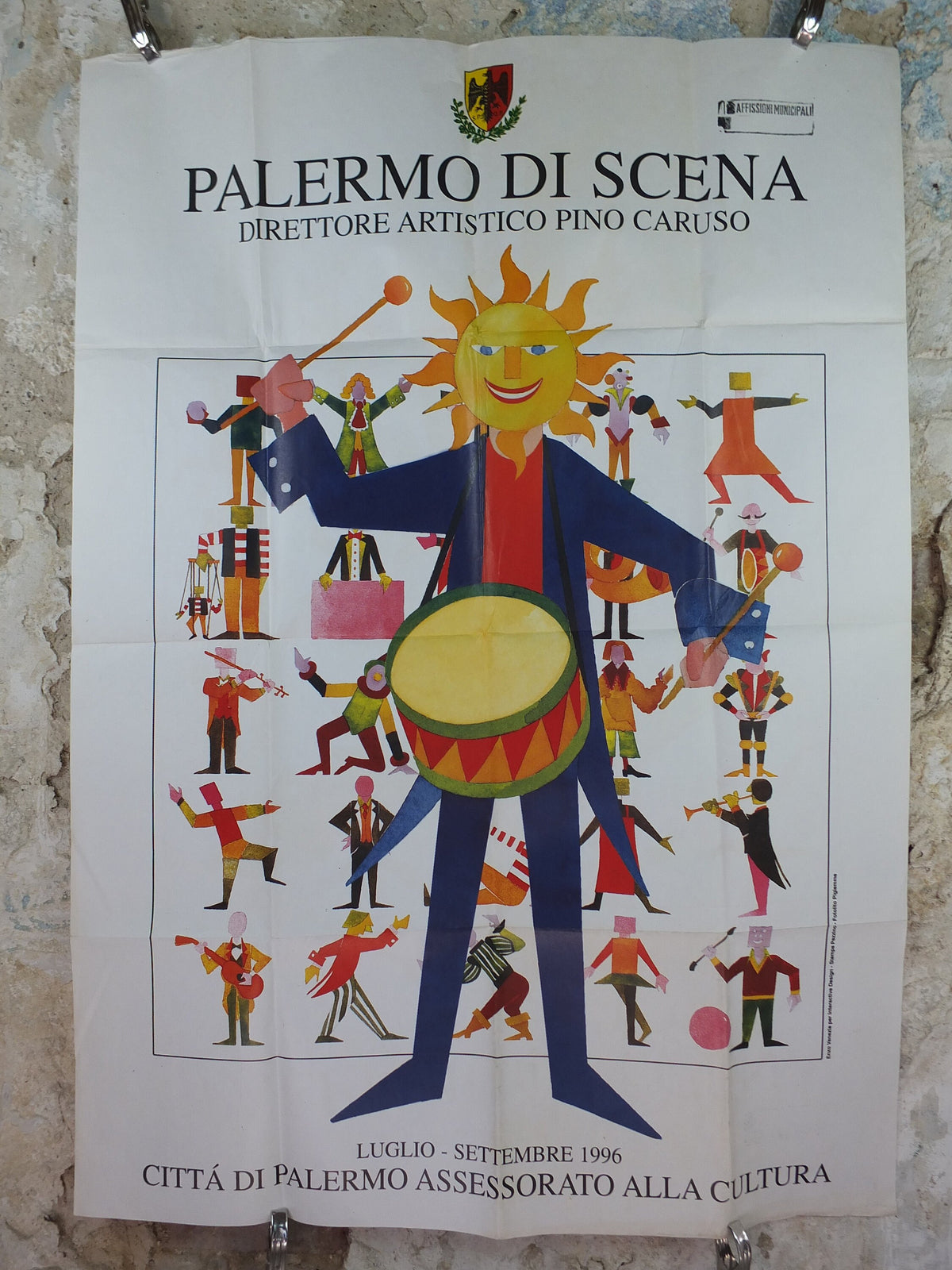 1996 Palermo De Scena Poster, Sicily, Italy, Enzo Venezia, Pino Caruso, Nascita, vita e morte di una speranza, art culture, wall art decor