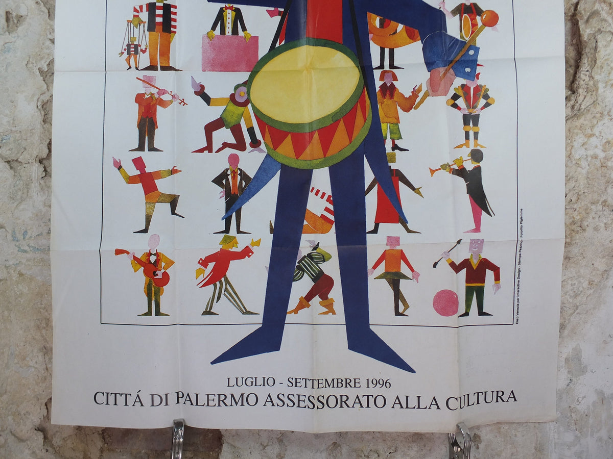 1996 Palermo De Scena Poster, Sicily, Italy, Enzo Venezia, Pino Caruso, Nascita, vita e morte di una speranza, art culture, wall art decor