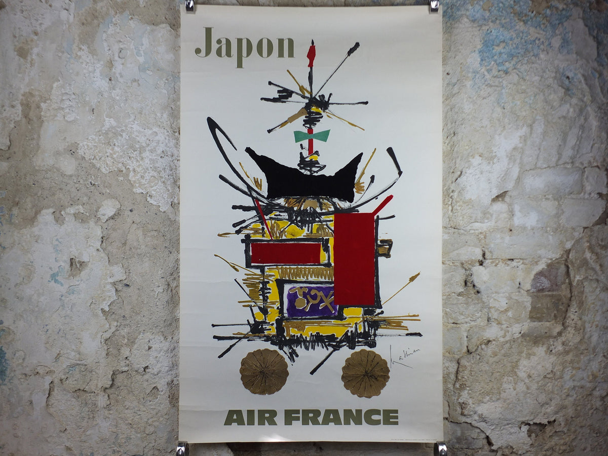 1967 Original Air France Poster, Japan by Georges Mathieu, lyrical abstraction, Abstract Art, Aviation, travel wall art decor