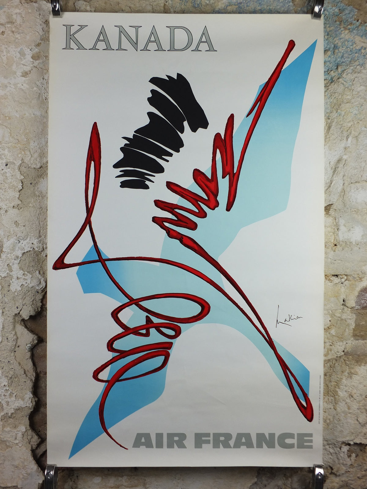 1967 Original Air France Poster, Canada by Georges Mathieu, lyrical abstraction, Abstract Art, Aviation, travel wall art decor