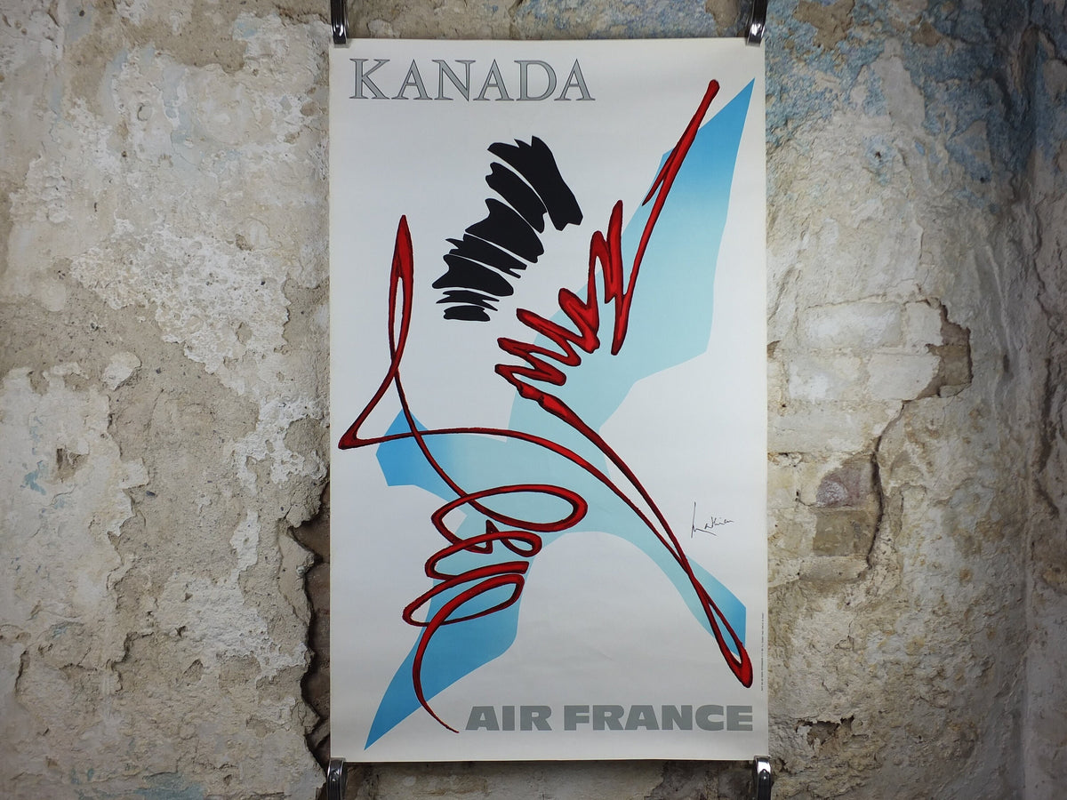 1967 Original Air France Poster, Canada by Georges Mathieu, lyrical abstraction, Abstract Art, Aviation, travel wall art decor