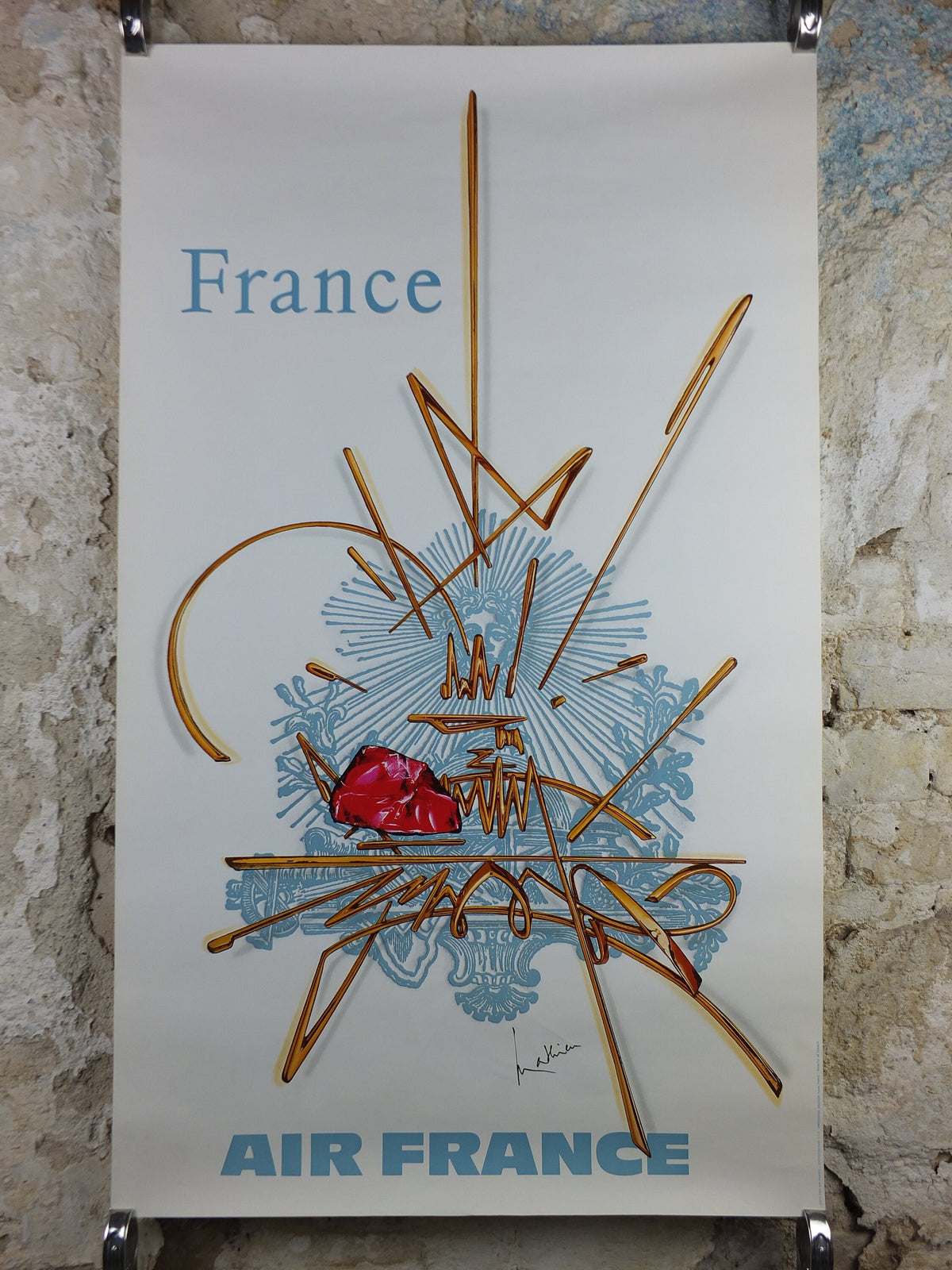 1967 Original Air France Poster, France by Georges Mathieu, lyrical abstraction, Abstract Art, Aviation, travel wall art decor