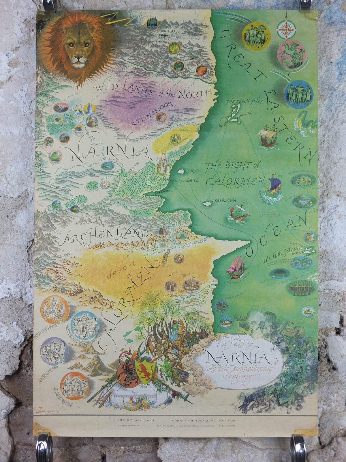 1972 Pauline Baynes Map of Narnia Poster, C.S. Lewis, The Lion the Witch and the Wardrobe Chronicles, Penguin Books,  fantasy wall art decor