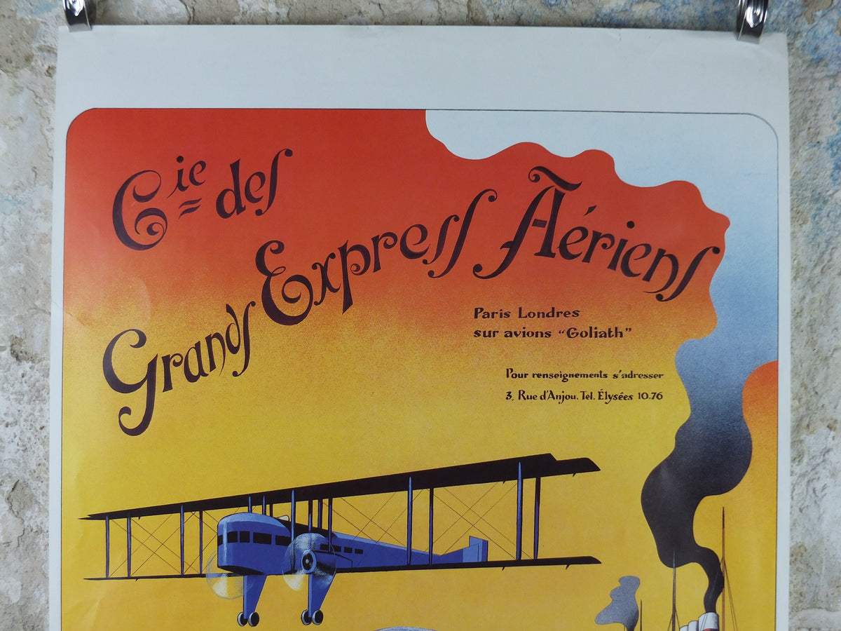 1987 Air France Paris to London Poster, by Dick Apres 1920, from the Air France Museum collection, Aviation, travel wall art decor