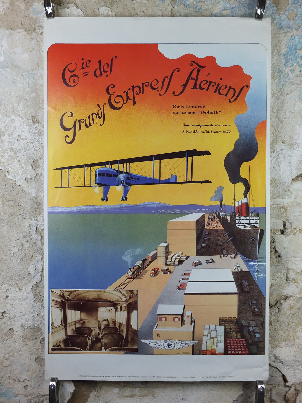 1987 Air France Paris to London Poster, by Dick Apres 1920, from the Air France Museum collection, Aviation, travel wall art decor