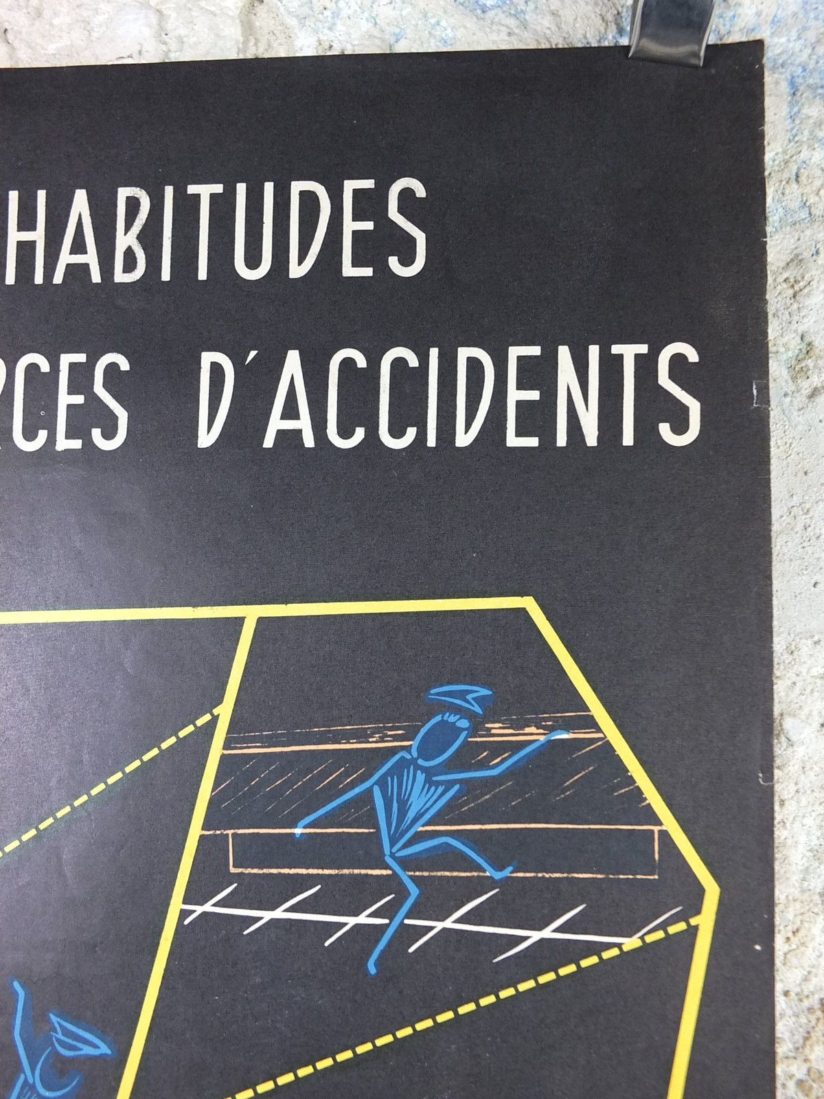 1950s French safety Poster, Bad Habits cause Accidents, by Robin Roland, industrial, train rail dangers, retro wall art decor