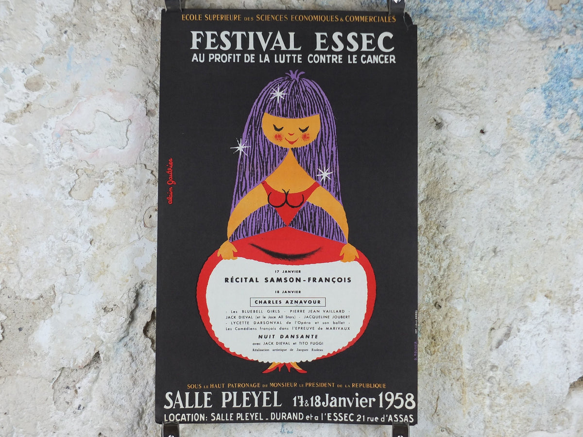 1958 Festival ESSEC Poster, École Supérieure des Sciences Economiques et Commerciales, dance ballroom ball, wall art decor