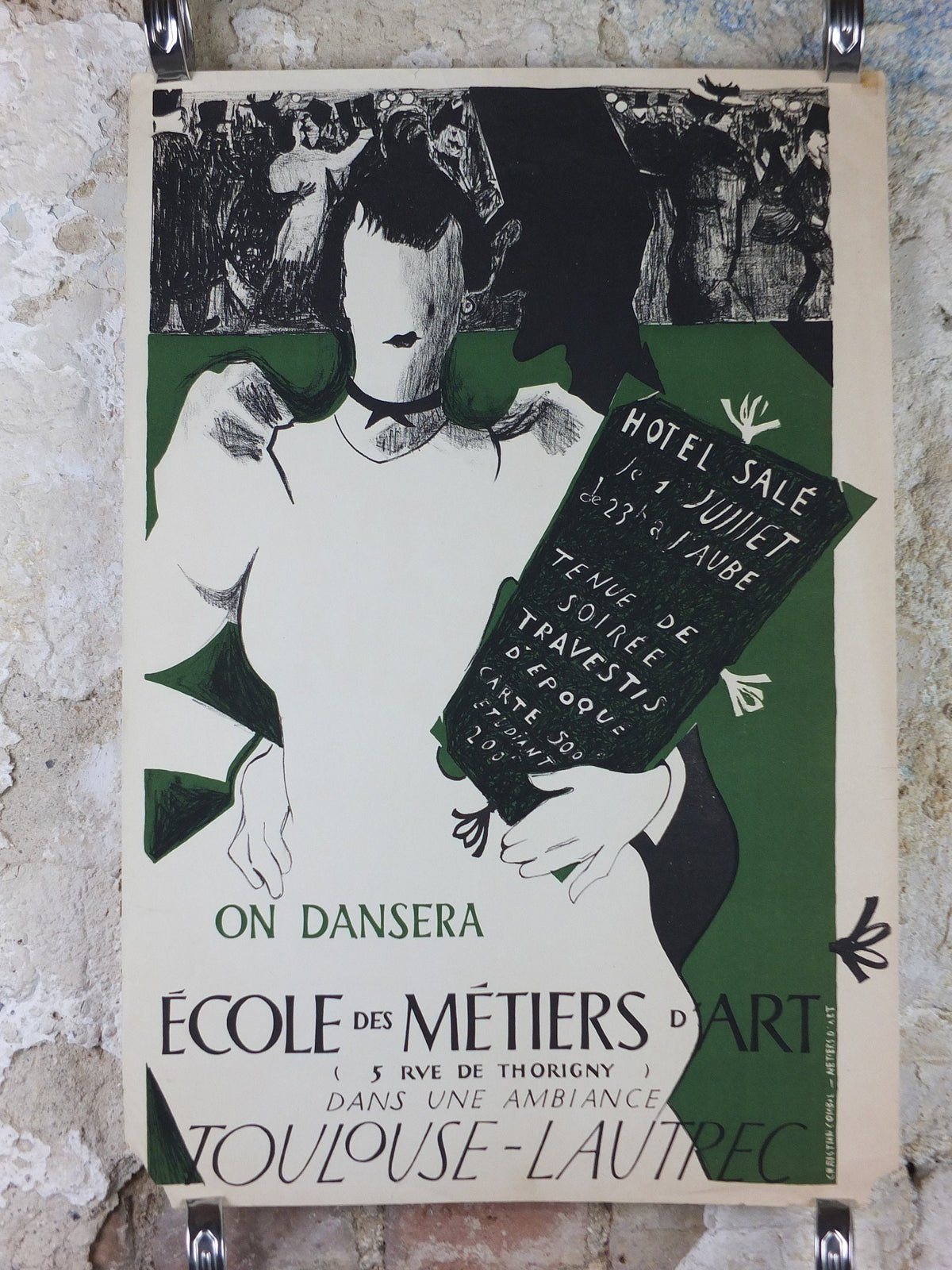1950s Toulouse Lautrec ENSAAMA Poster, by Christian Combal, Ecole des Métiers d'Art, Decorative arts, dance ballroom ball, wall art decor