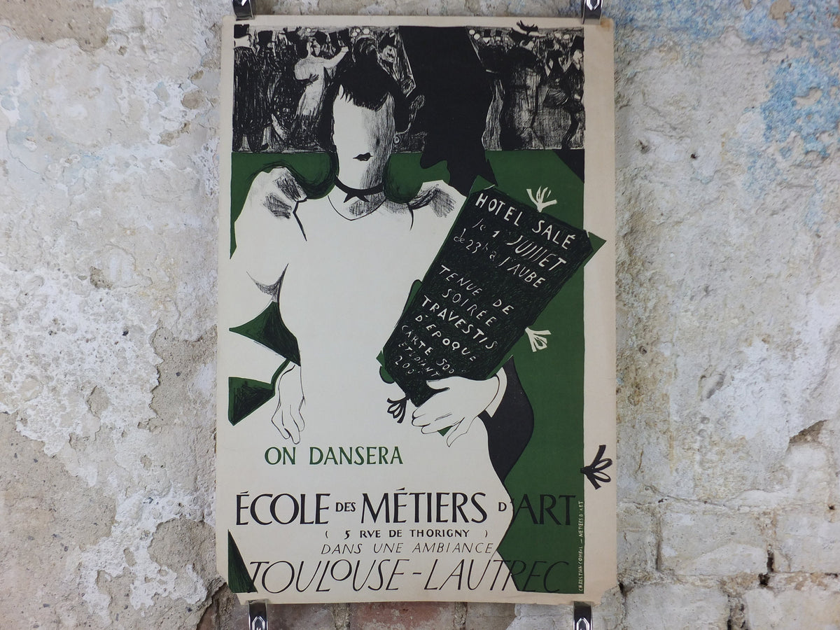 1950s Toulouse Lautrec ENSAAMA Poster, by Christian Combal, Ecole des Métiers d'Art, Decorative arts, dance ballroom ball, wall art decor