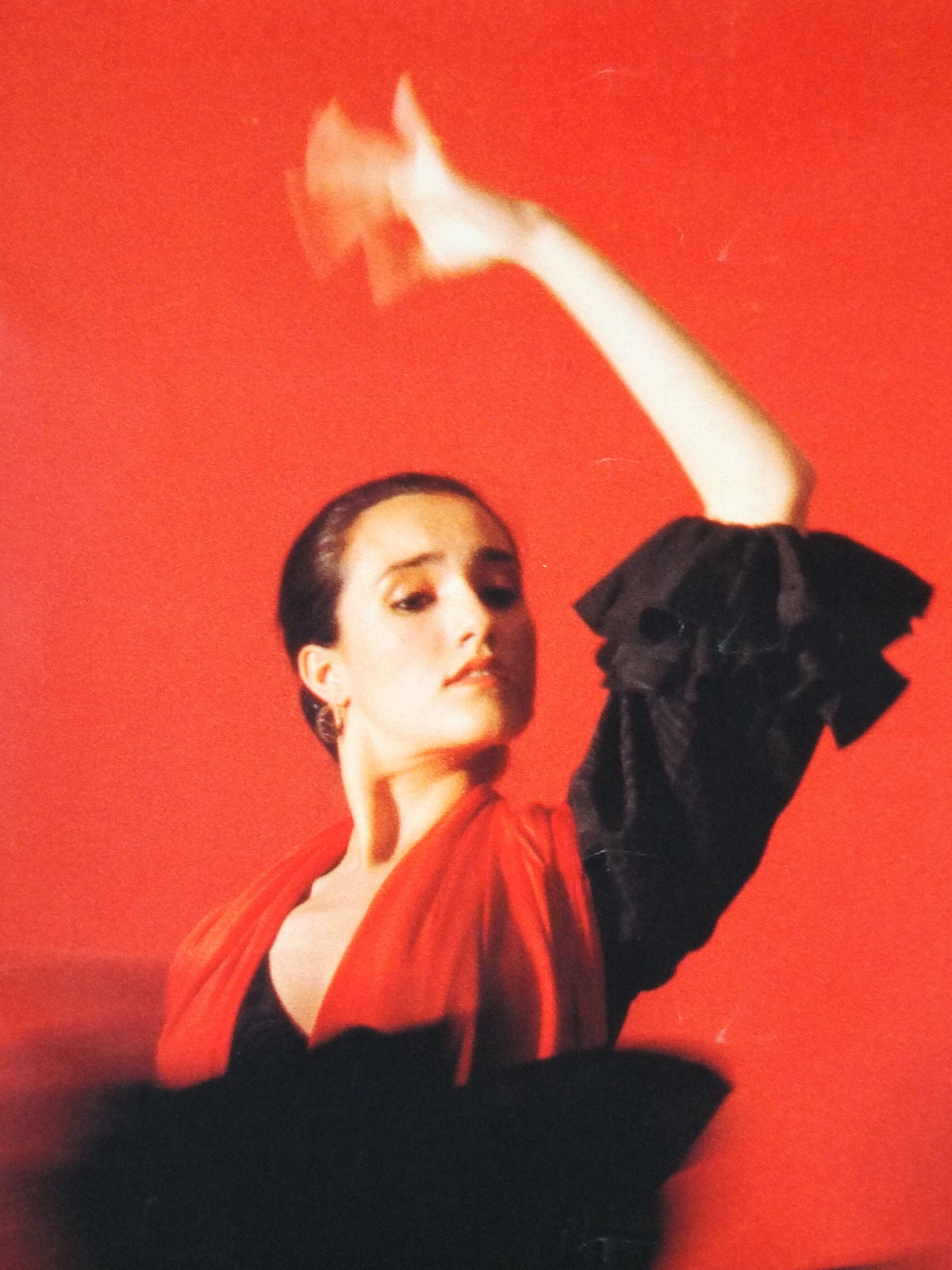 1986 Flamenco Espana Travel Poster, A sensual Spanish lady in flamenco dress in a full dancing flourish ole! Spain, wall art decor