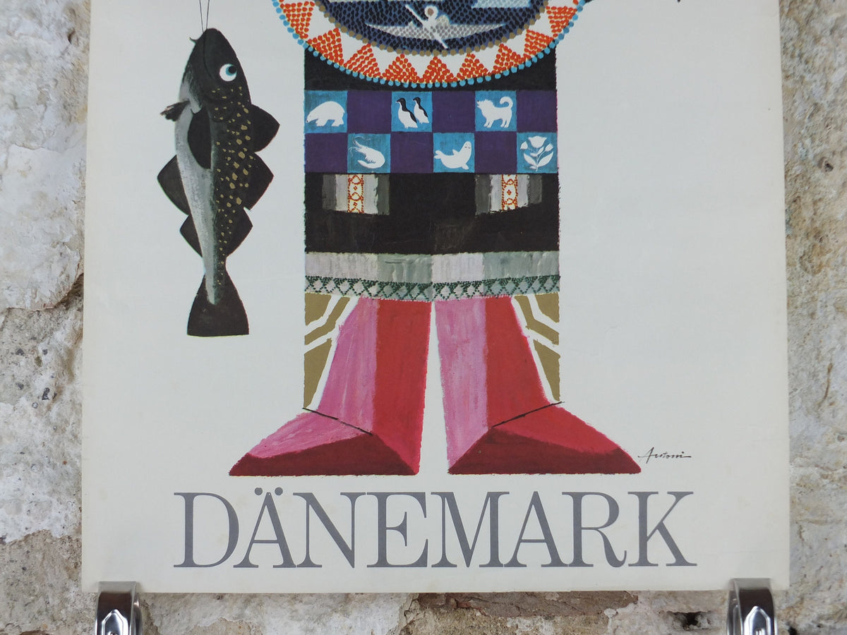 1960s Denmark and Arctic Greenland Poster, a young fisherman in Greenlandic dress , by Ib Antoni, Denmark, original Travel wall art decor