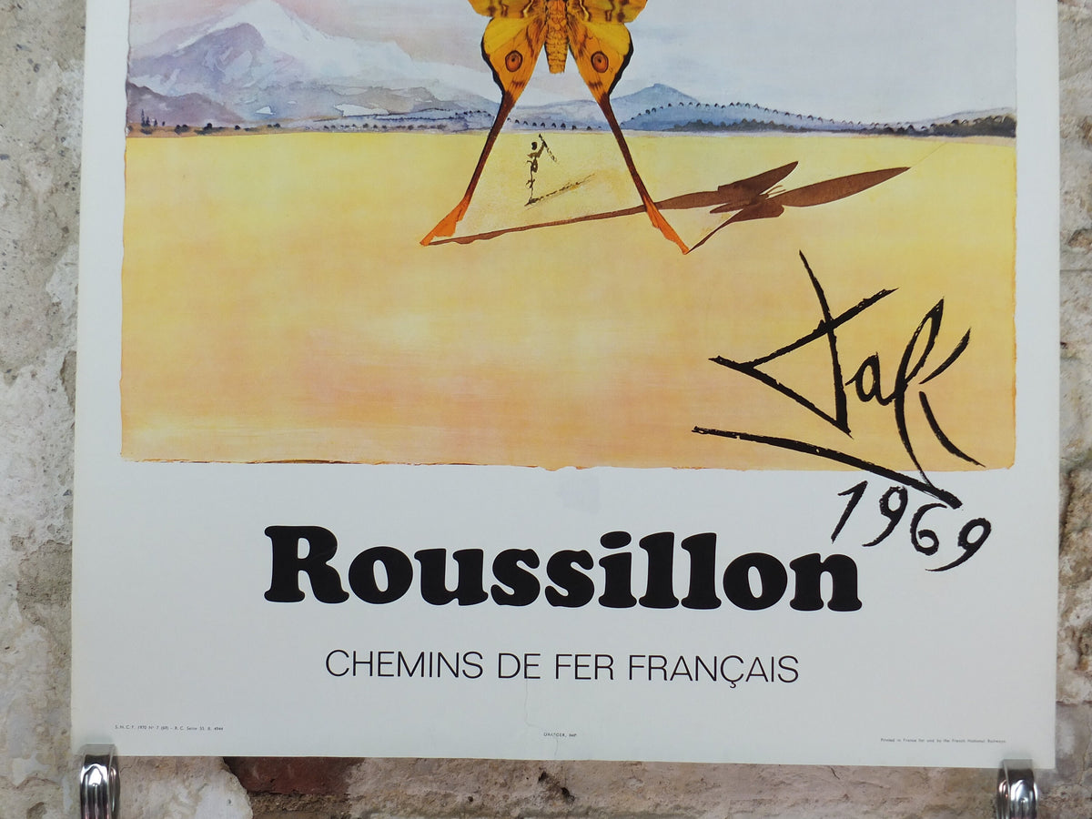 Vintage Dali Roussillon Poster, Salvador Dali, Butterflies, SNCF, travel tourism, 100cmx62cm, Chemins de fer Francais, wall art 1970s