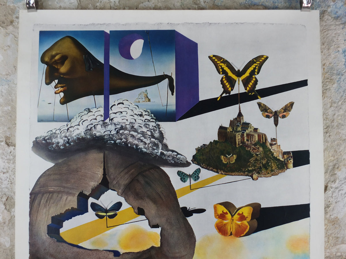 Vintage Dali Normandie Poster, Salvador Dali, Butterflies, SNCF, travel tourism, 100cmx62cm, Chemins de fer Francais, wall art 1970s