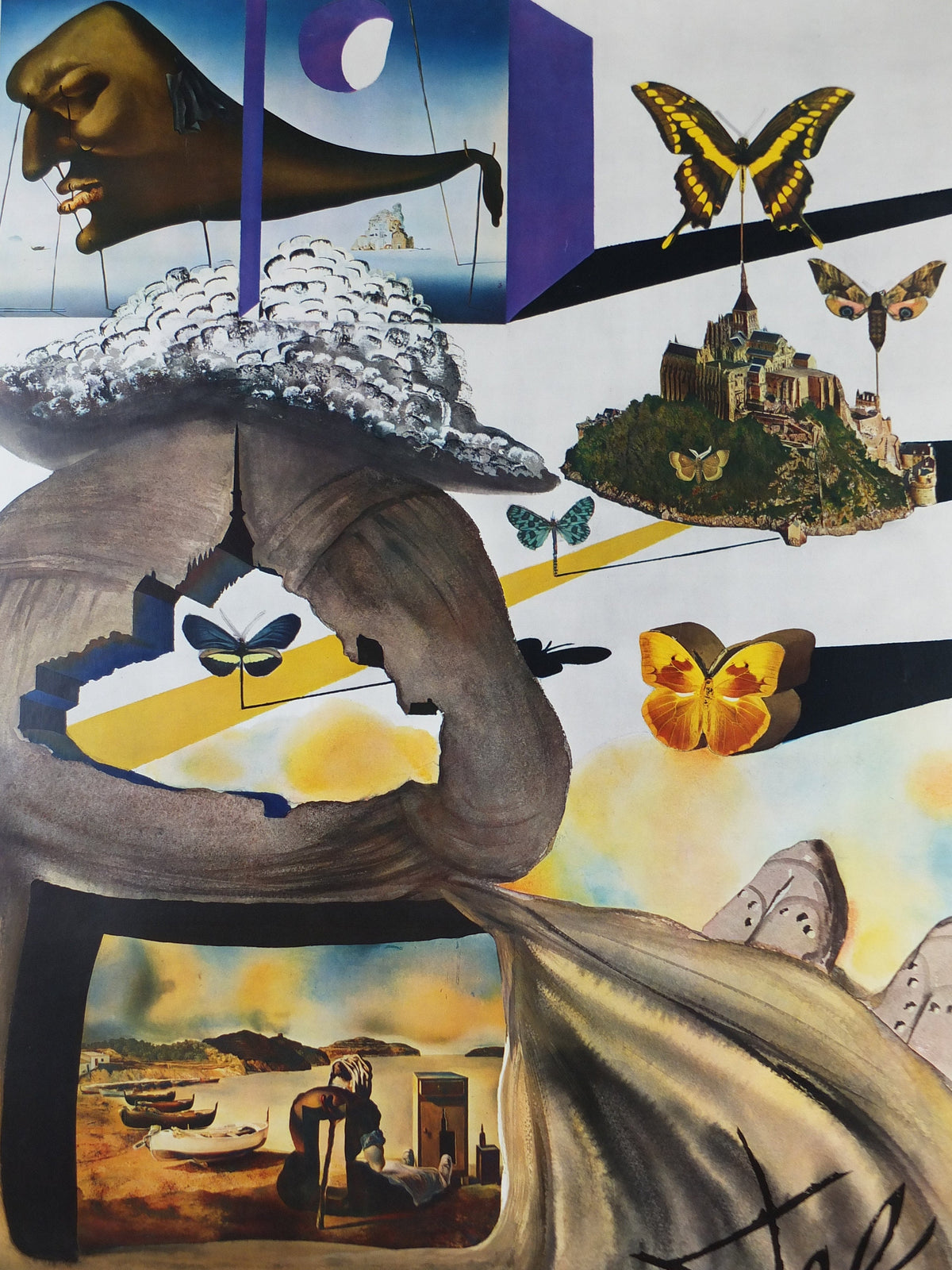 Vintage Dali Normandie Poster, Salvador Dali, Butterflies, SNCF, travel tourism, 100cmx62cm, Chemins de fer Francais, wall art 1970s