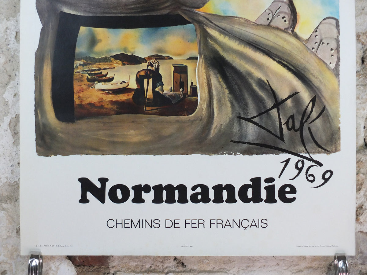 Vintage Dali Normandie Poster, Salvador Dali, Butterflies, SNCF, travel tourism, 100cmx62cm, Chemins de fer Francais, wall art 1970s