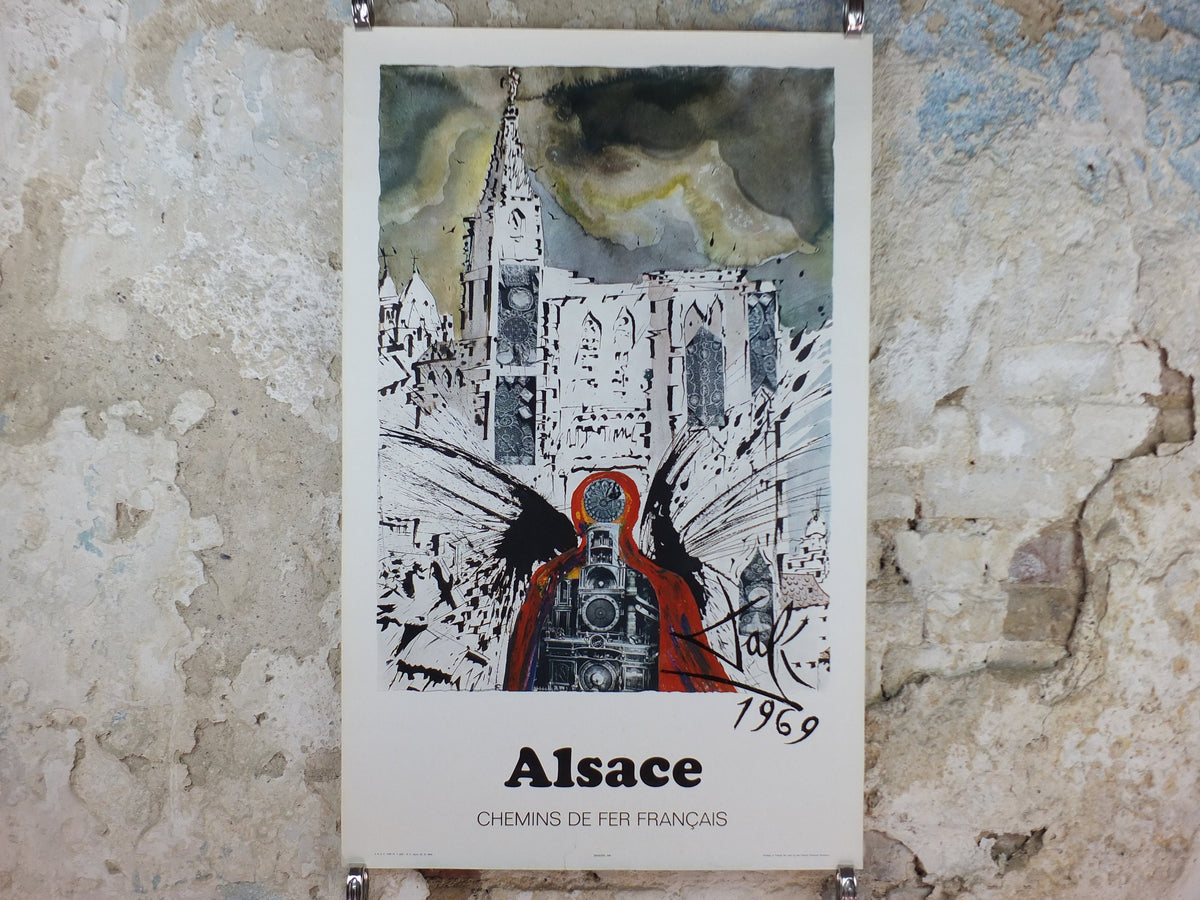 Vintage Dali Alsace Poster, Salvador Dali, Butterflies, SNCF, travel tourism, 100cmx62cm, Chemins de fer Francais, wall art 1970s