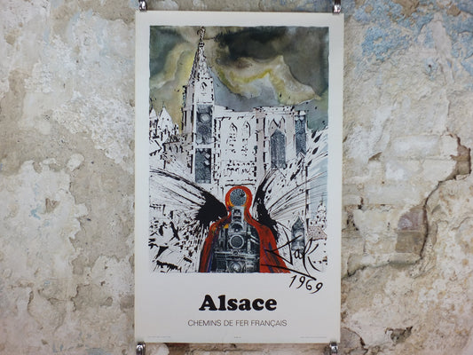 Vintage Dali Alsace Poster, Salvador Dali, Butterflies, SNCF, travel tourism, 100cmx62cm, Chemins de fer Francais, wall art 1970s
