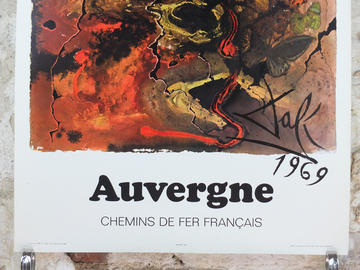 Vintage Dali Auvergne Poster, Salvador Dali, Butterflies, SNCF, travel tourism, 100cmx62cm, Chemins de fer Francais, wall art 1970s