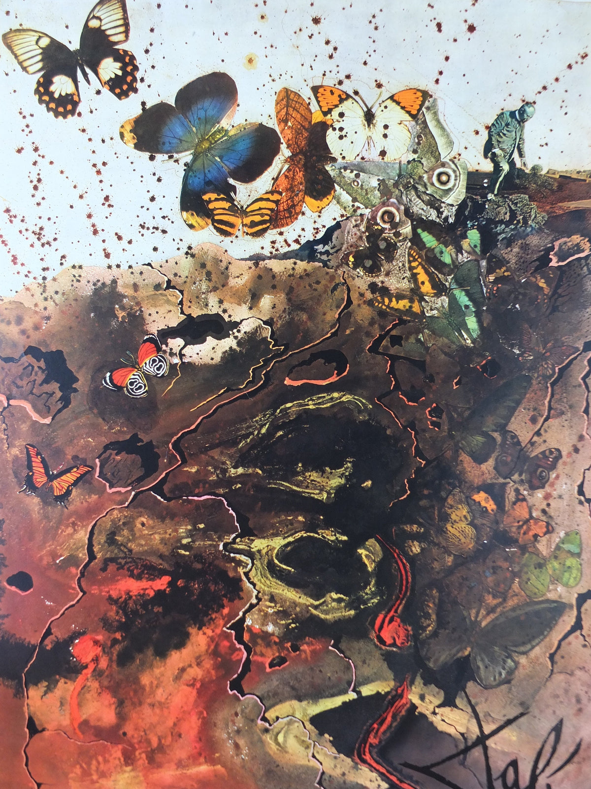 Vintage Dali Auvergne Poster, Salvador Dali, Butterflies, SNCF, travel tourism, 100cmx62cm, Chemins de fer Francais, wall art 1970s
