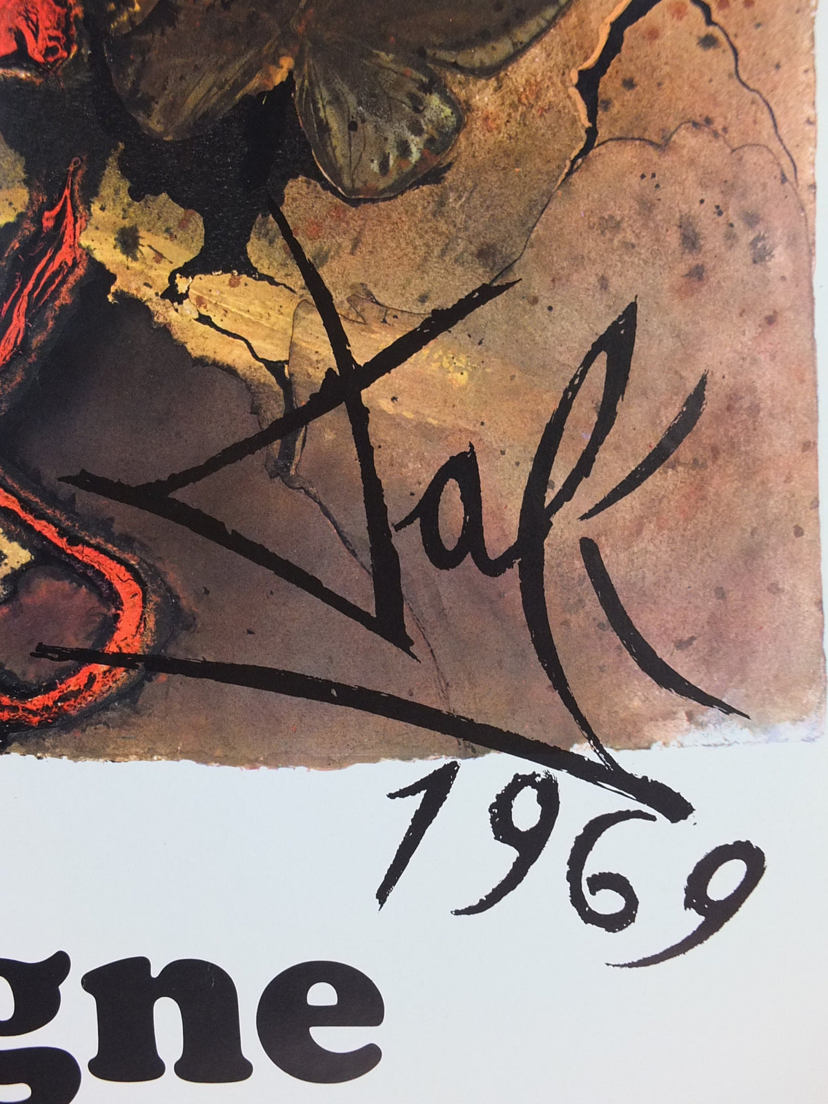 Vintage Dali Auvergne Poster, Salvador Dali, Butterflies, SNCF, travel tourism, 100cmx62cm, Chemins de fer Francais, wall art 1970s