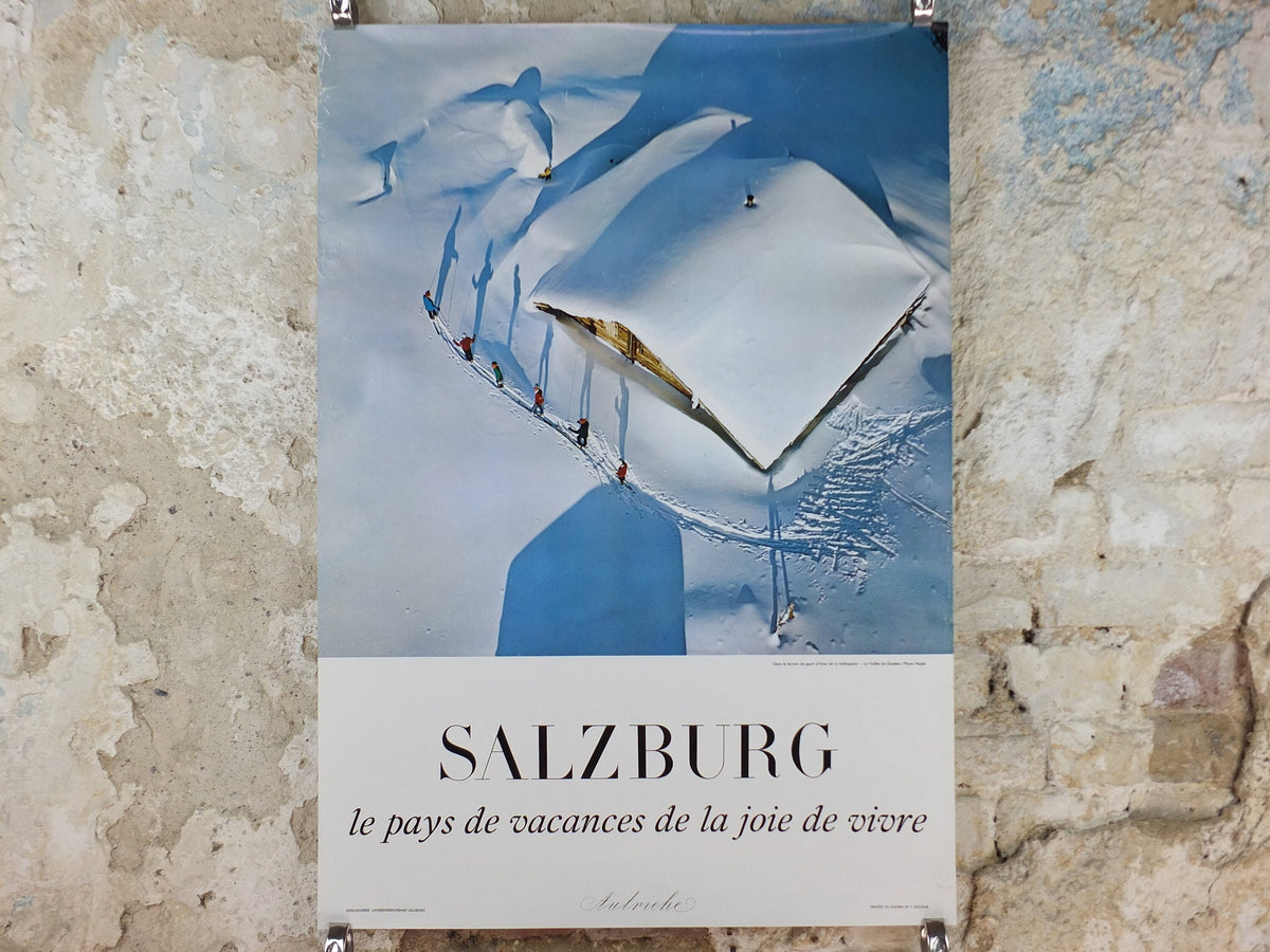 1970s Salzburg Ski Poster, Schlossalm winter sports in the Gastein Valley, Austria Alps travel tourism skiing, wall art decor