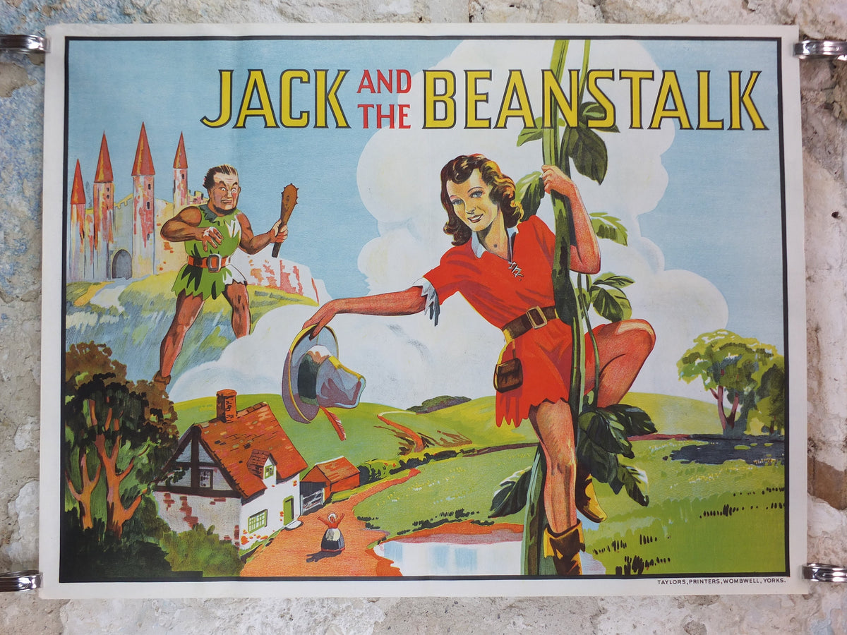 1930s Original Jack and the Beanstalk Pantomime Poster, by Taylors of Wombwell, art deco nouveau panto lithograph, wall art decor