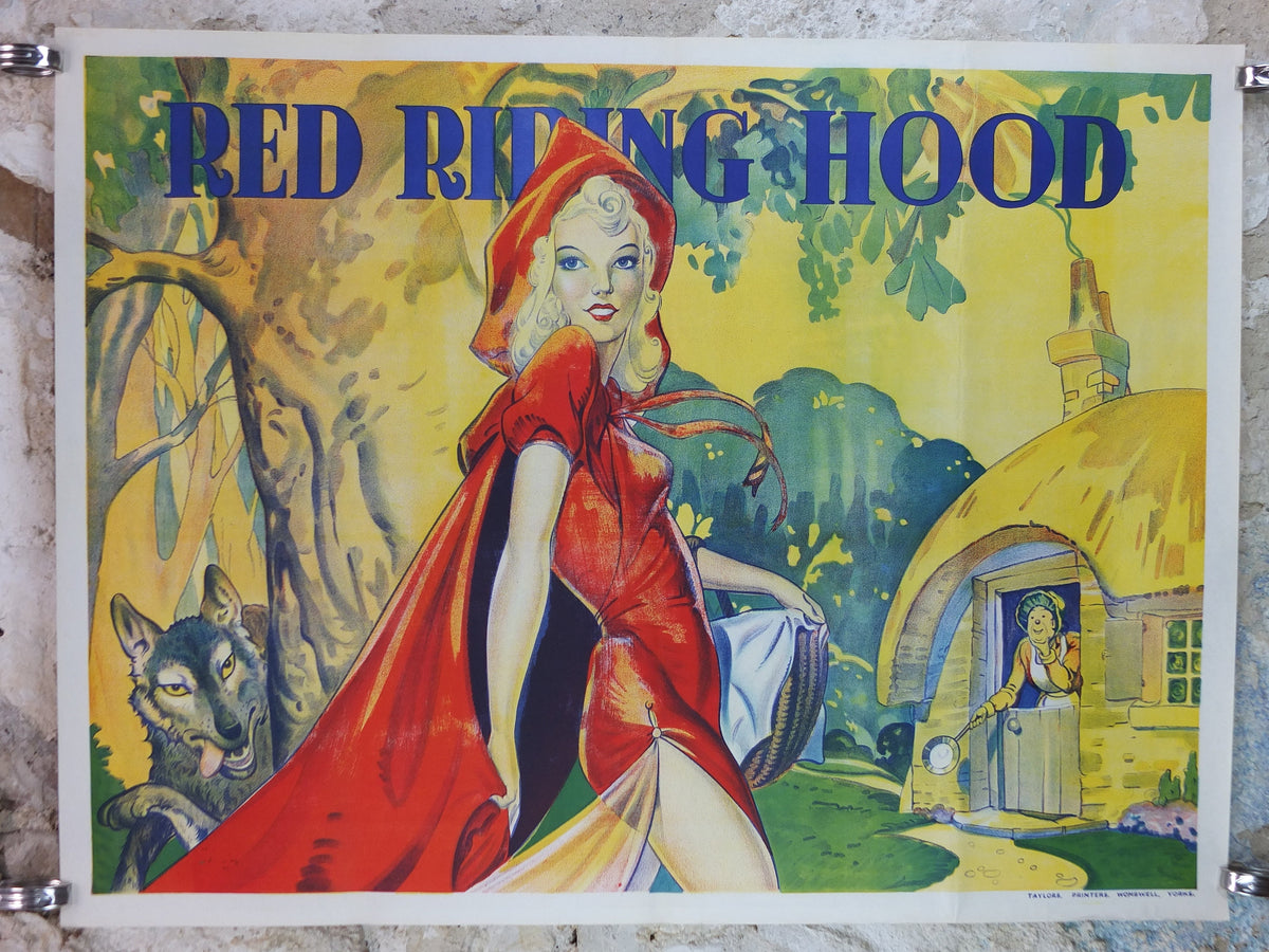 1930s Little Red Riding Hood Pantomime Poster, panto theatre from Taylors of Wombwell Yorkshire, lithograph wall art decor