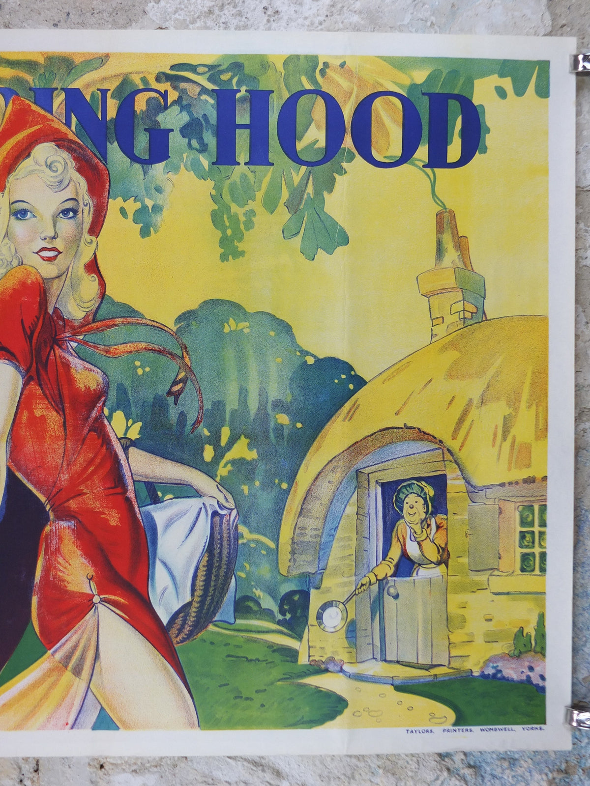 1930s Little Red Riding Hood Pantomime Poster, panto theatre from Taylors of Wombwell Yorkshire, lithograph wall art decor