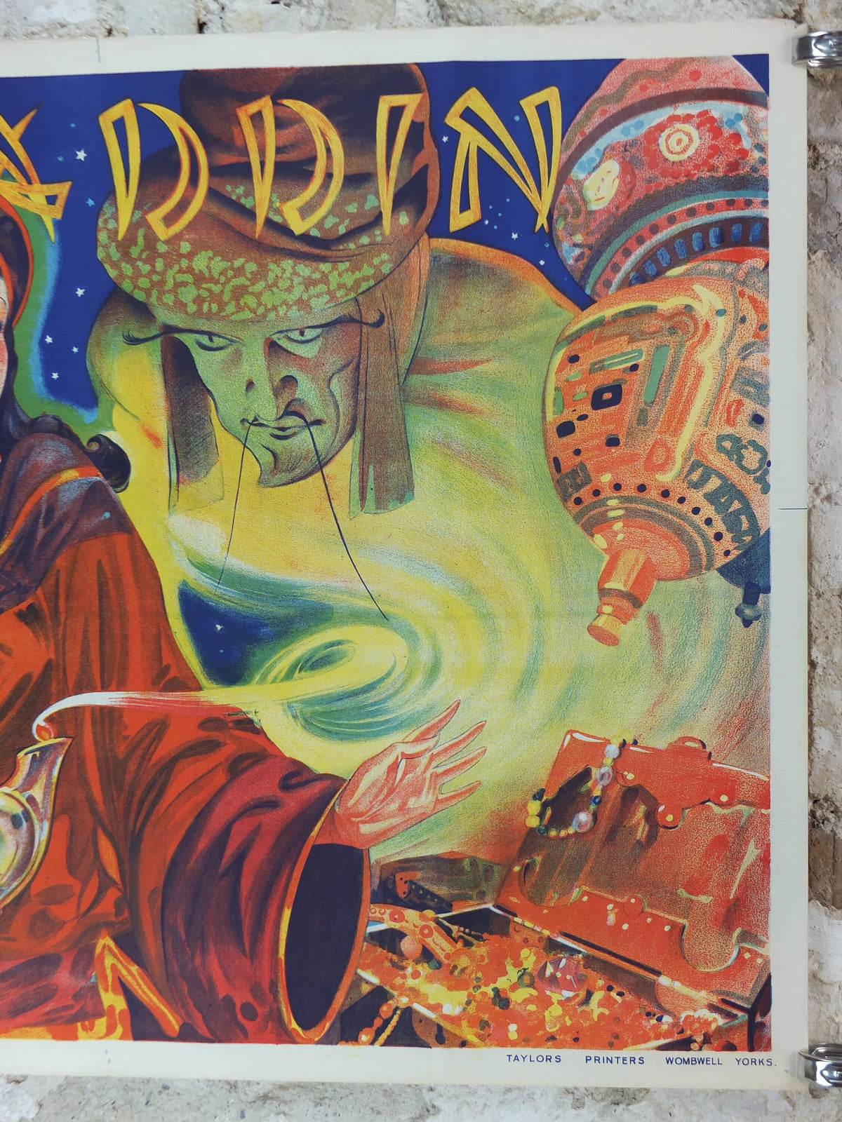 1930s Aladdin Pantomime Poster, panto theatre from Taylors of Wombwell Yorkshire, lithograph wall art decor