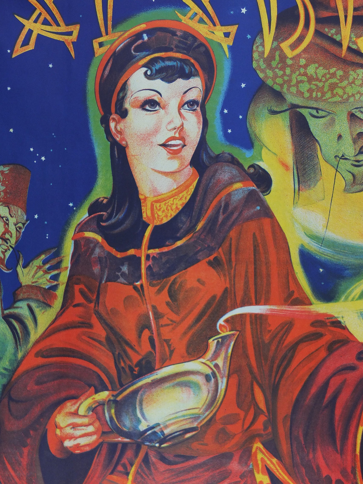1930s Aladdin Pantomime Poster, panto theatre from Taylors of Wombwell Yorkshire, lithograph wall art decor
