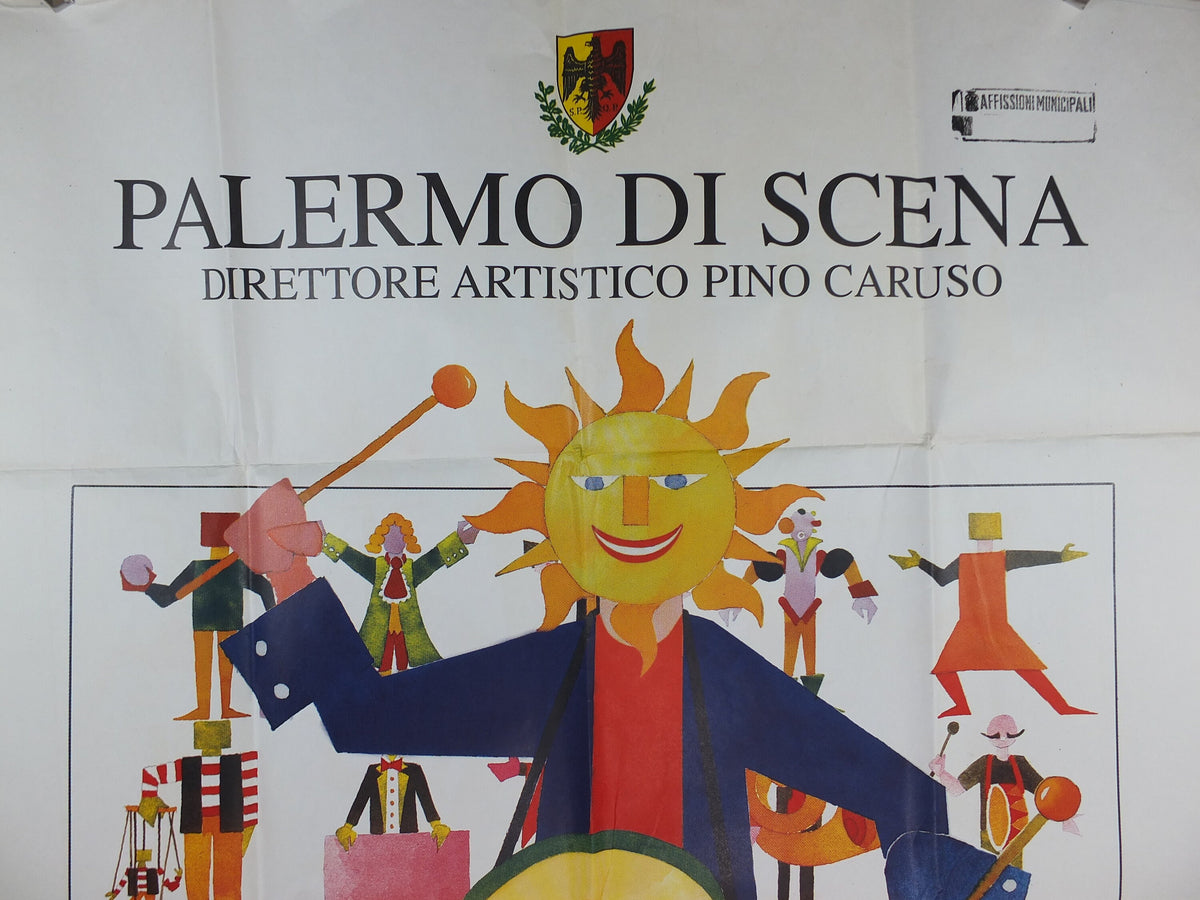 1996 Palermo De Scena Poster, Sicily, Italy, Enzo Venezia, Pino Caruso, Nascita, vita e morte di una speranza, art culture, wall art decor