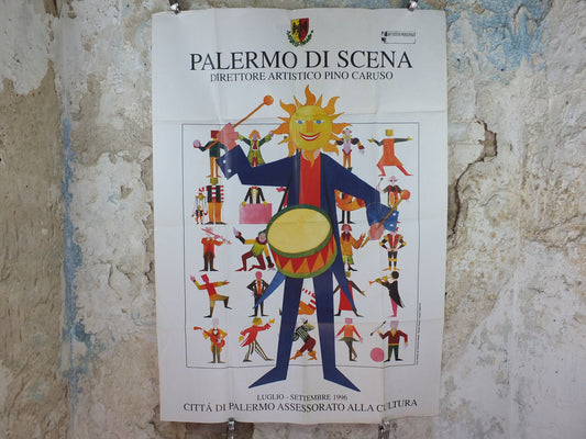 1996 Palermo De Scena Poster, Sicily, Italy, Enzo Venezia, Pino Caruso, Nascita, vita e morte di una speranza, art culture, wall art decor