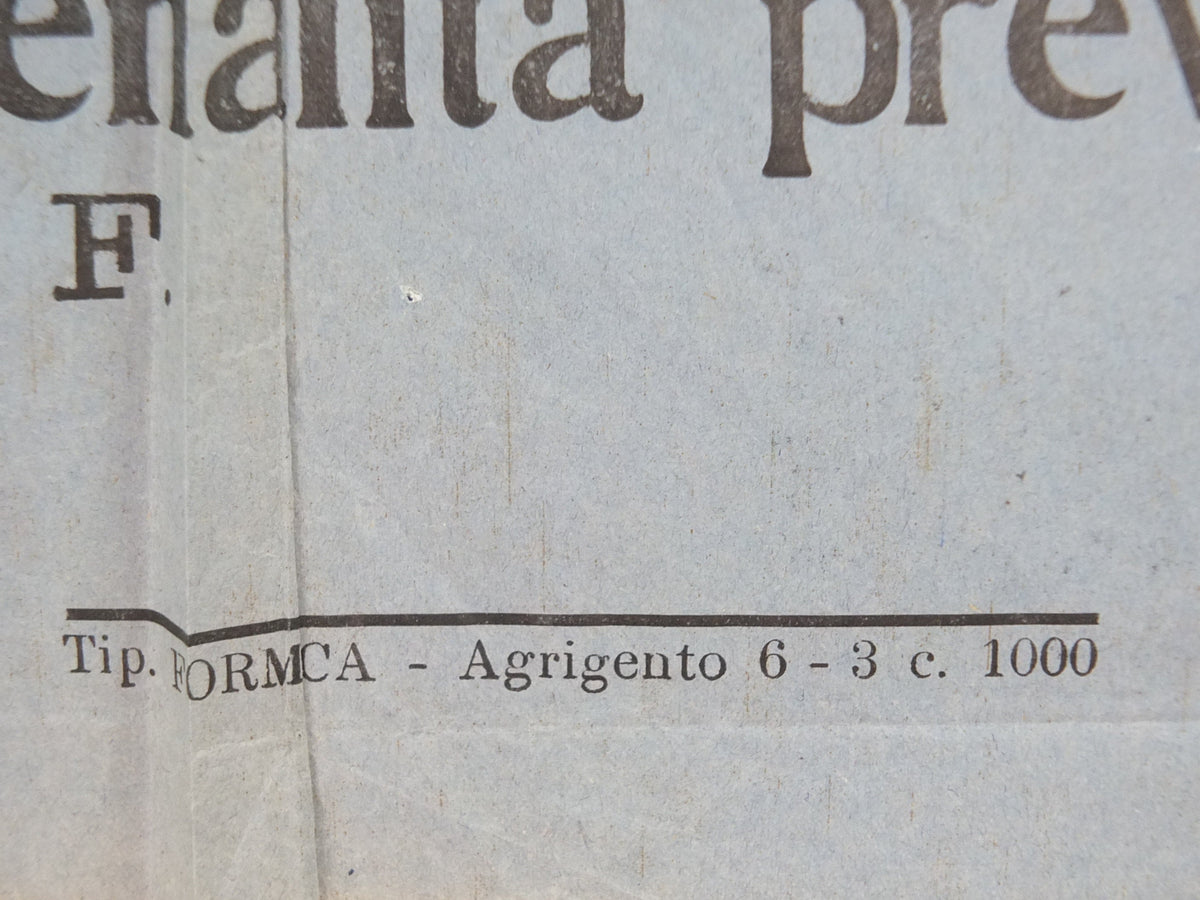 1938 Agriculture in Agrigento Poster, original paper notice for combined fascist agriculture organisations in Sicily, Italy, wall art decor