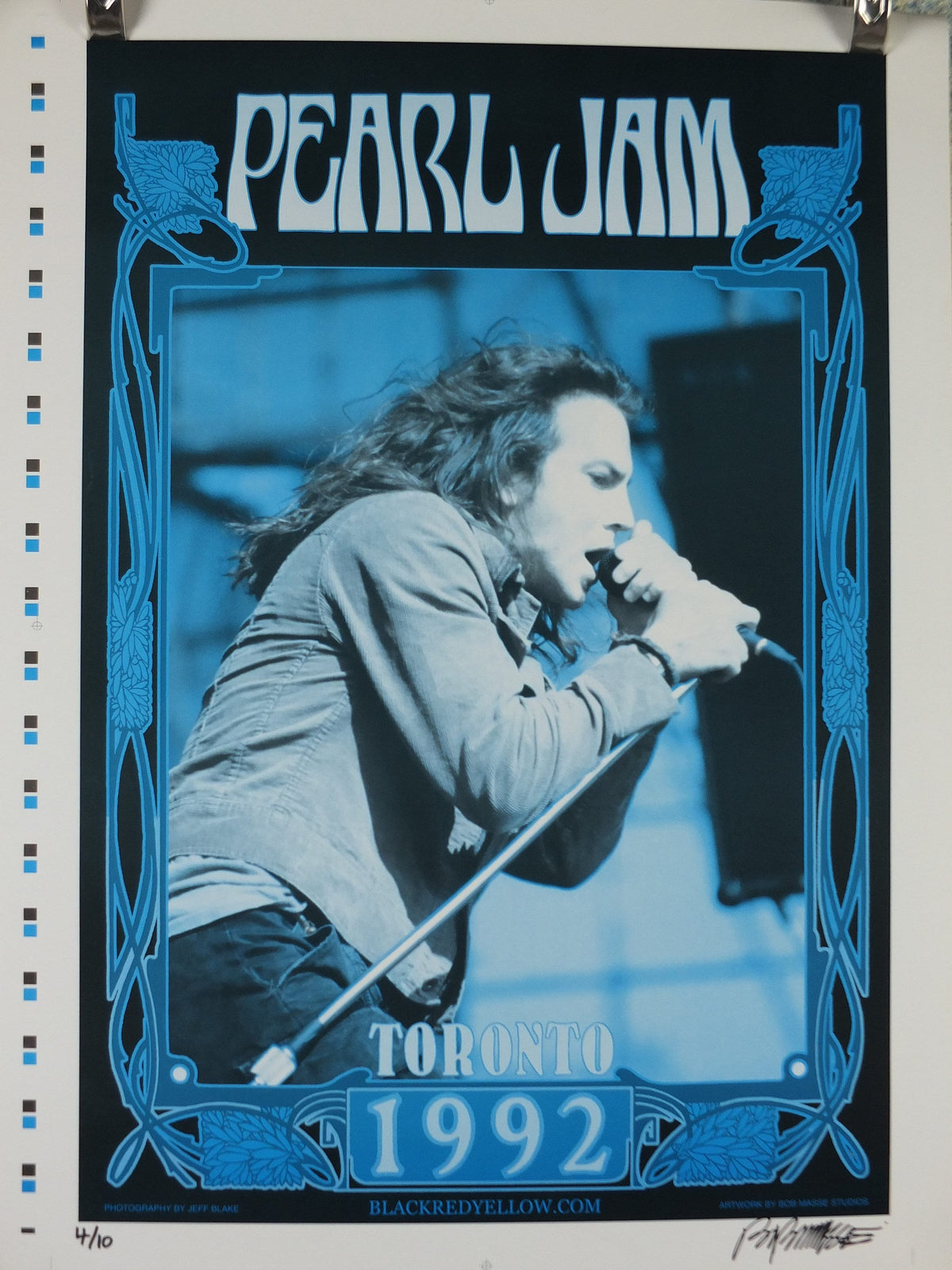 1992 Pearl Jam Concert Poster, Toronto Canadian Tour, signed by Bob Masse, 8/58 uncut A/P artists proof, Seattle Grunge music wall art decor