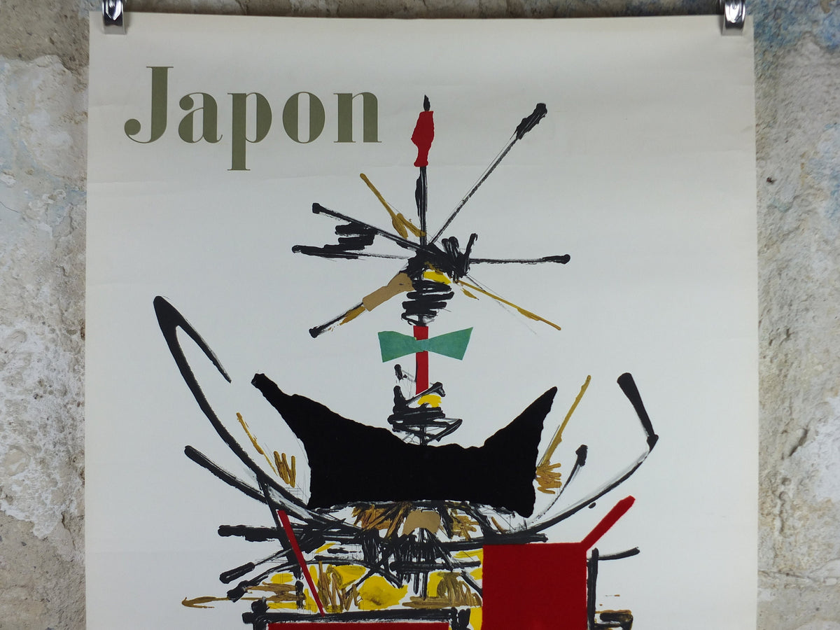 1967 Original Air France Poster, Japan by Georges Mathieu, lyrical abstraction, Abstract Art, Aviation, travel wall art decor