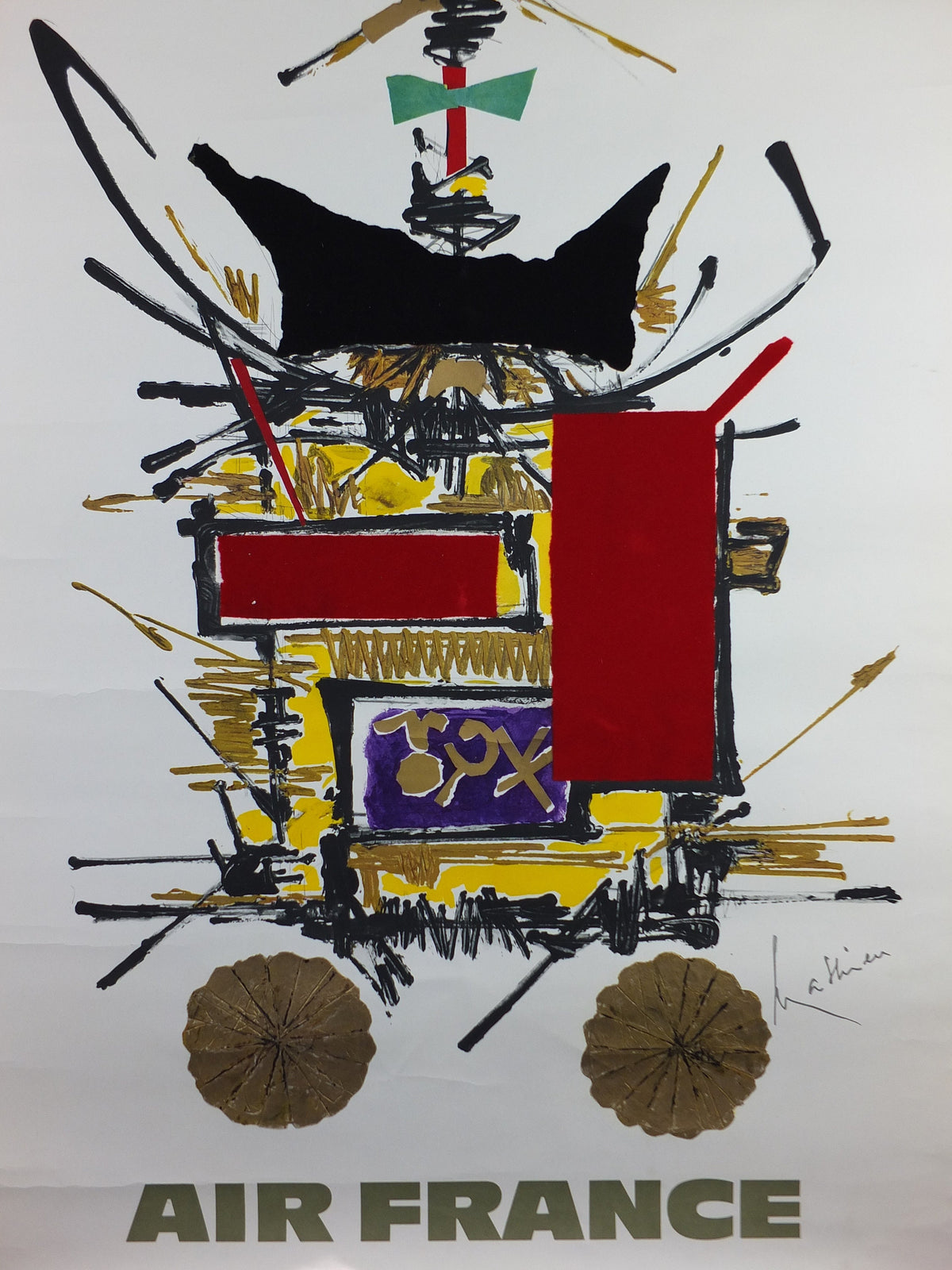 1967 Original Air France Poster, Japan by Georges Mathieu, lyrical abstraction, Abstract Art, Aviation, travel wall art decor