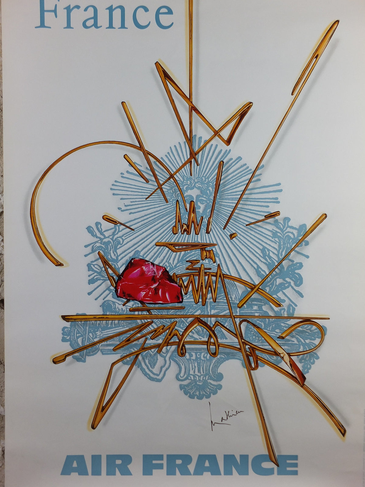 1967 Original Air France Poster, France by Georges Mathieu, lyrical abstraction, Abstract Art, Aviation, travel wall art decor