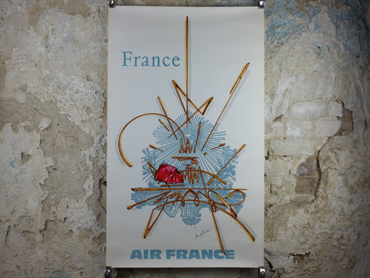 1967 Original Air France Poster, France by Georges Mathieu, lyrical abstraction, Abstract Art, Aviation, travel wall art decor