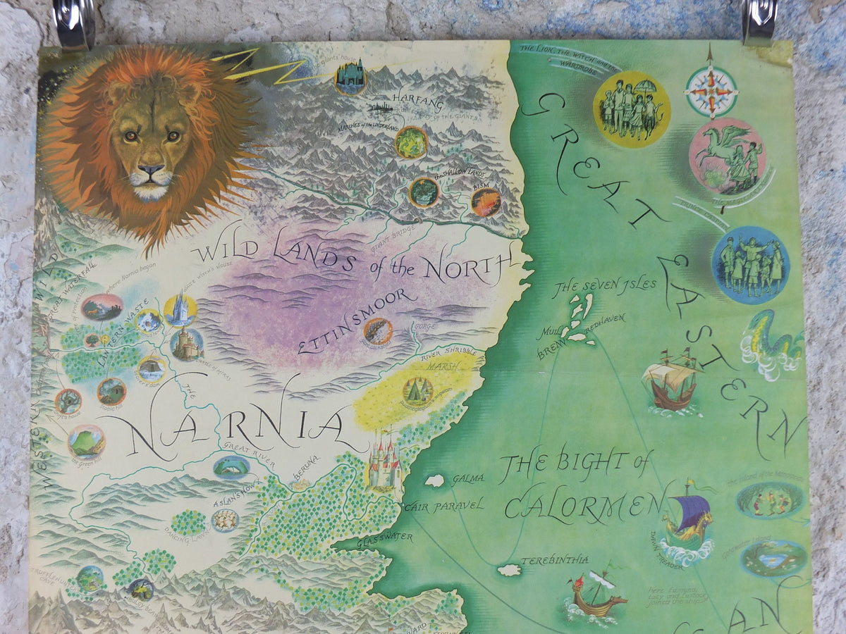 1972 Pauline Baynes Map of Narnia Poster, C.S. Lewis, The Lion the Witch and the Wardrobe Chronicles, Penguin Books, fantasy wall art decor