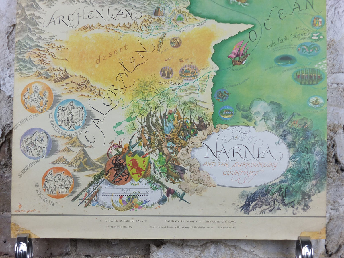 1972 Pauline Baynes Map of Narnia Poster, C.S. Lewis, The Lion the Witch and the Wardrobe Chronicles, Penguin Books, fantasy wall art decor