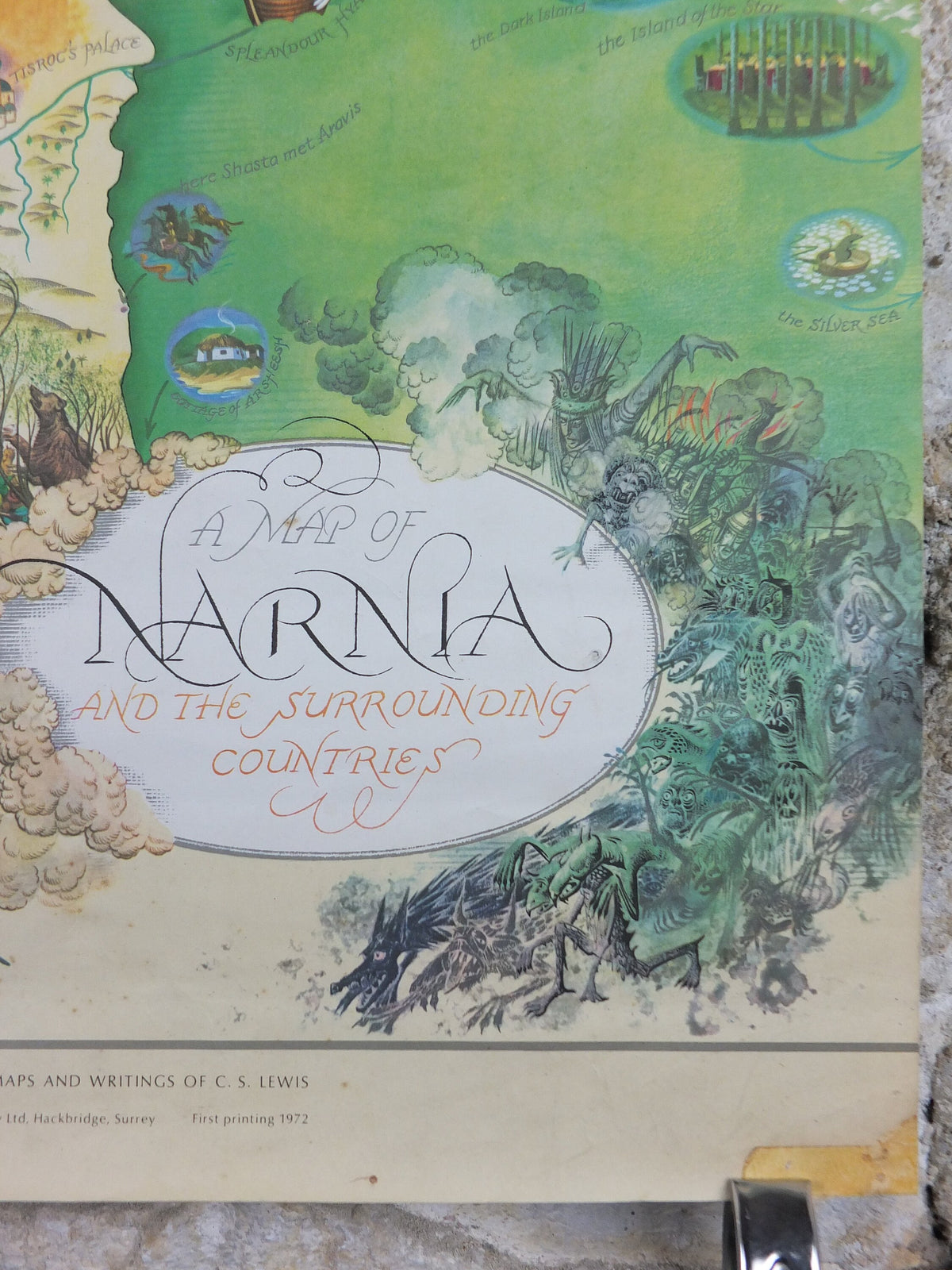 1972 Pauline Baynes Map of Narnia Poster, C.S. Lewis, The Lion the Witch and the Wardrobe Chronicles, Penguin Books, fantasy wall art decor
